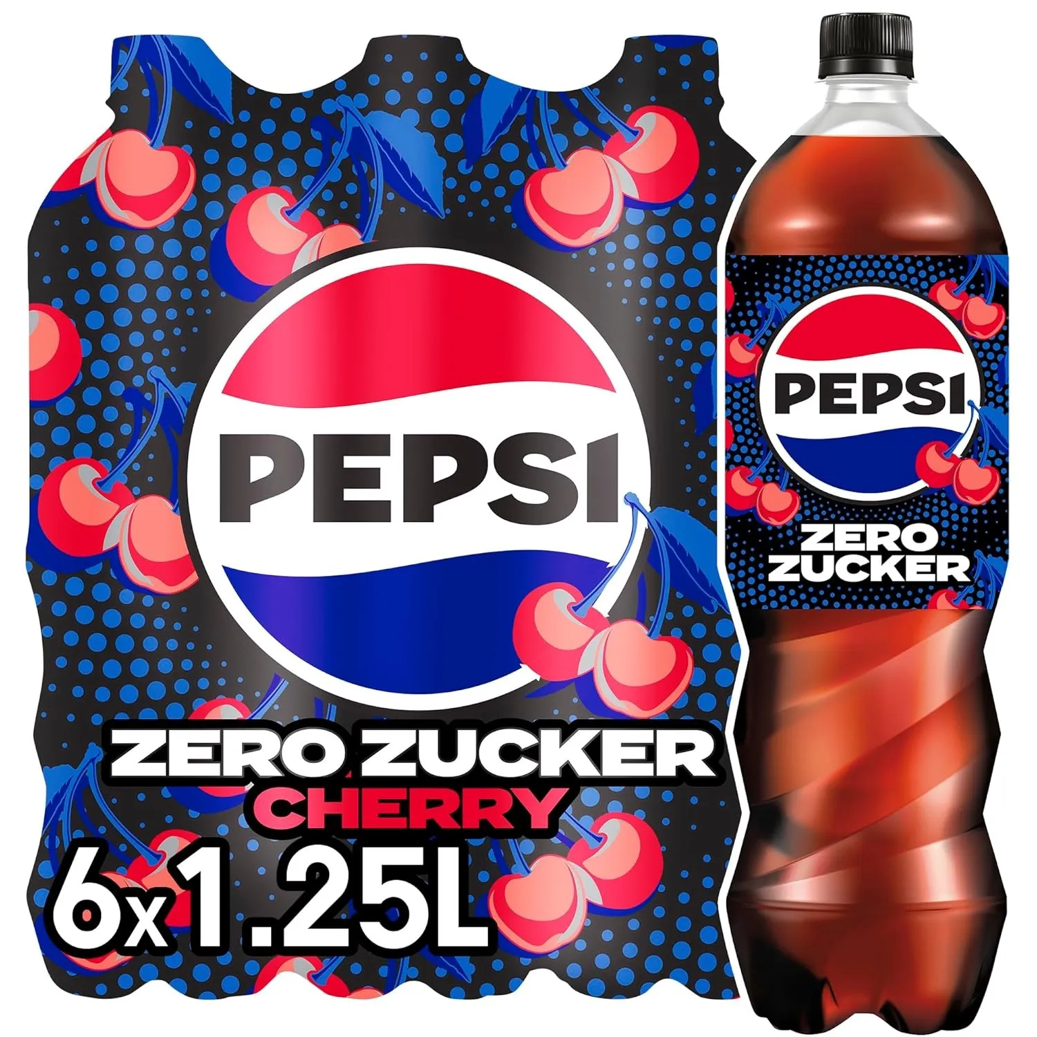 pepsi Zero Zucker Cherry, Das zuckerfreie Erfrischungsgetränk von Pepsi ohne Kalorien, Koffeinhaltige Cola mit Kirschge…