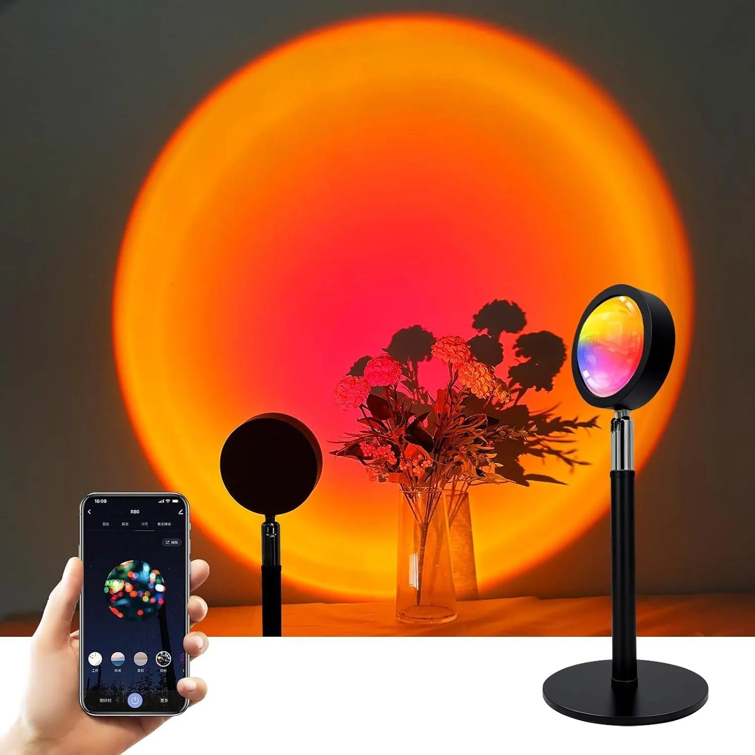 GY Mesh Sunset Lamp,Smart Sonnenuntergang Lampe mit Bluetooth Mesh Technologie,360°Sunset Projektionlampe Farbwechsel m…