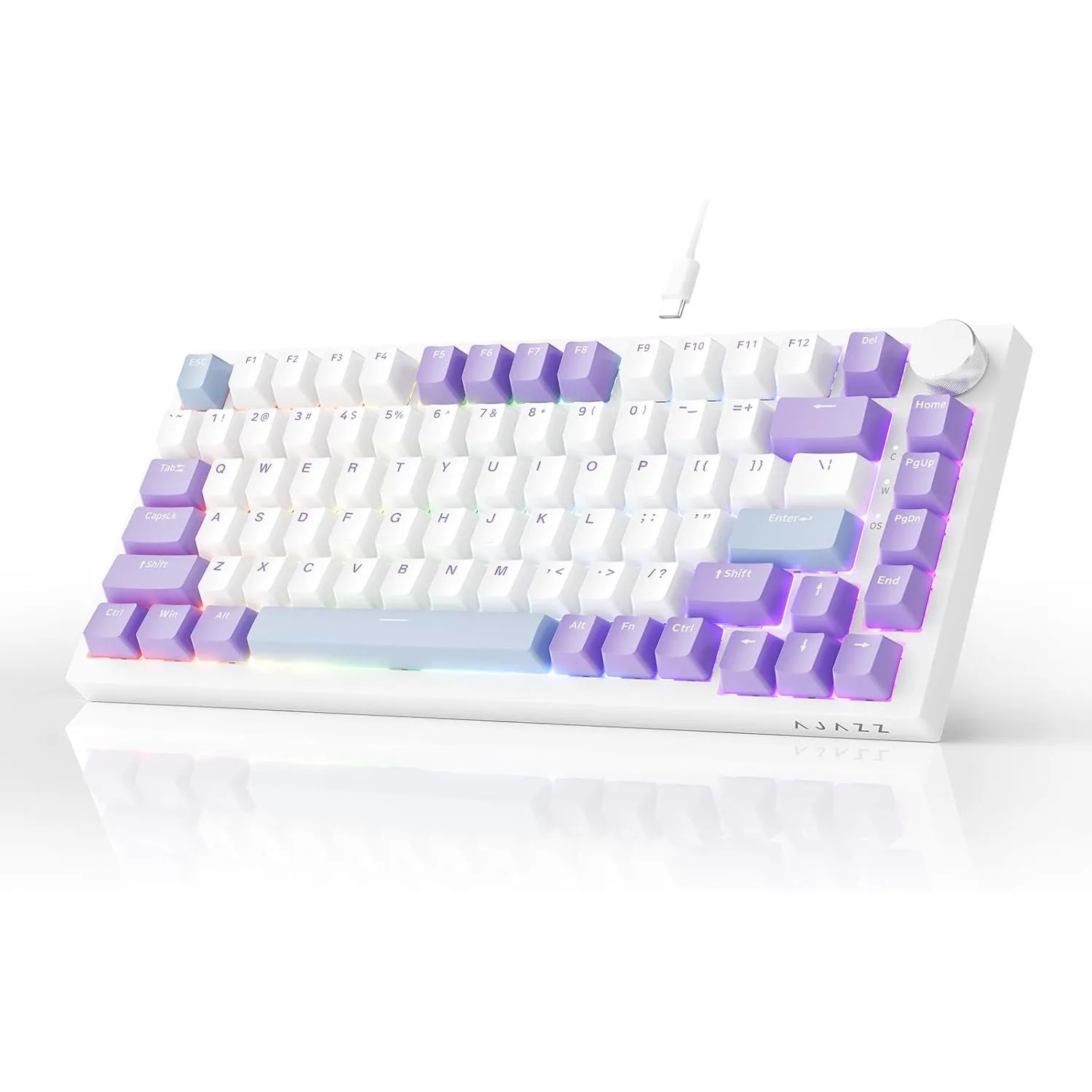 AJAZZ AK820 Wired Mechanical Keyboard, 75% Gaming Keyboard with Volume Control Knob, PBT Keycaps, 82 Keys, Five-Layer S…
