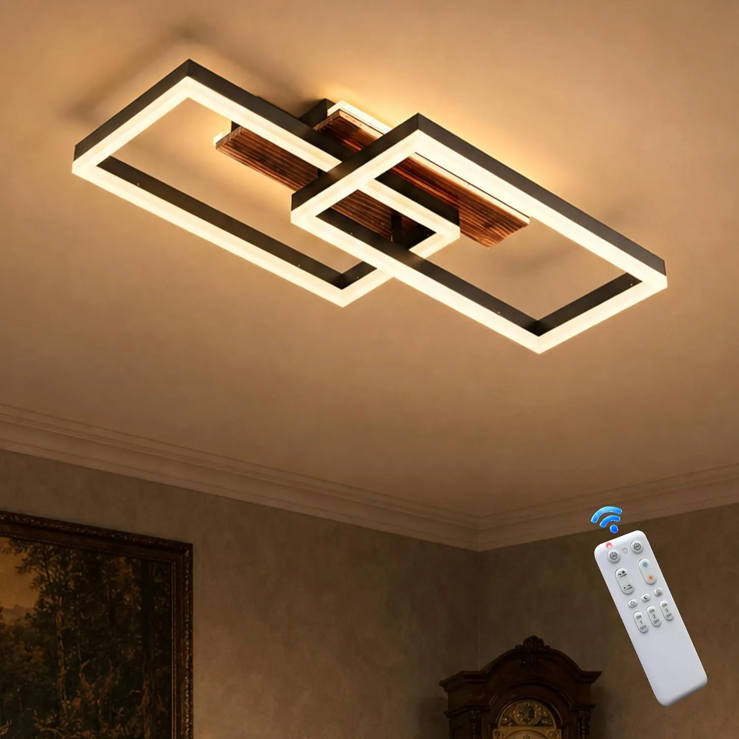 LED Deckenleuchte Schlafzimmer Dimmbar Massivholz schwarz 48W 60cm 4800lm