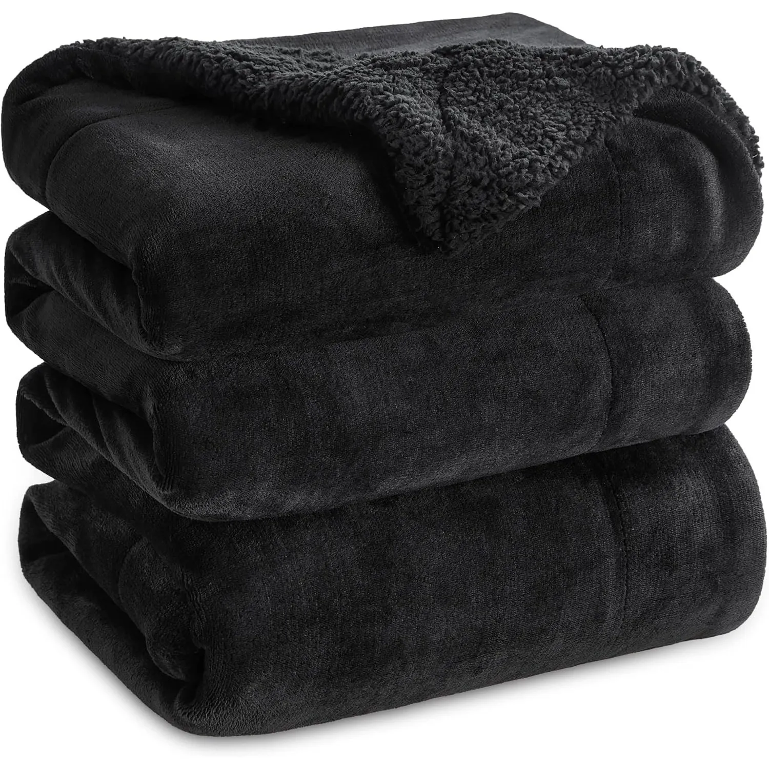 BEDSURE Sherpa Kuscheldecke Flauschig 230x270 - Sofadecke, Schwarz