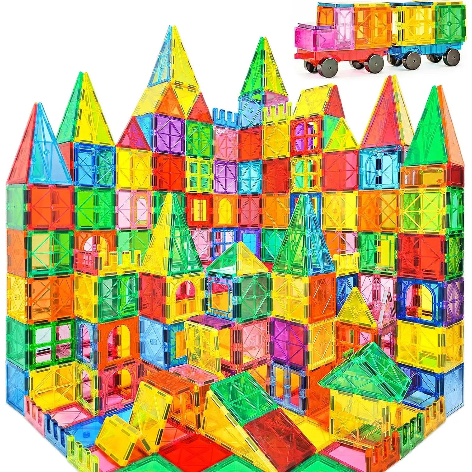 100PCS Magnetische Bausteine mit 2 Autos Magnetbausteine Kinder Magnetspiel Montessori Magnet Bausteine Magnetic Tiles …