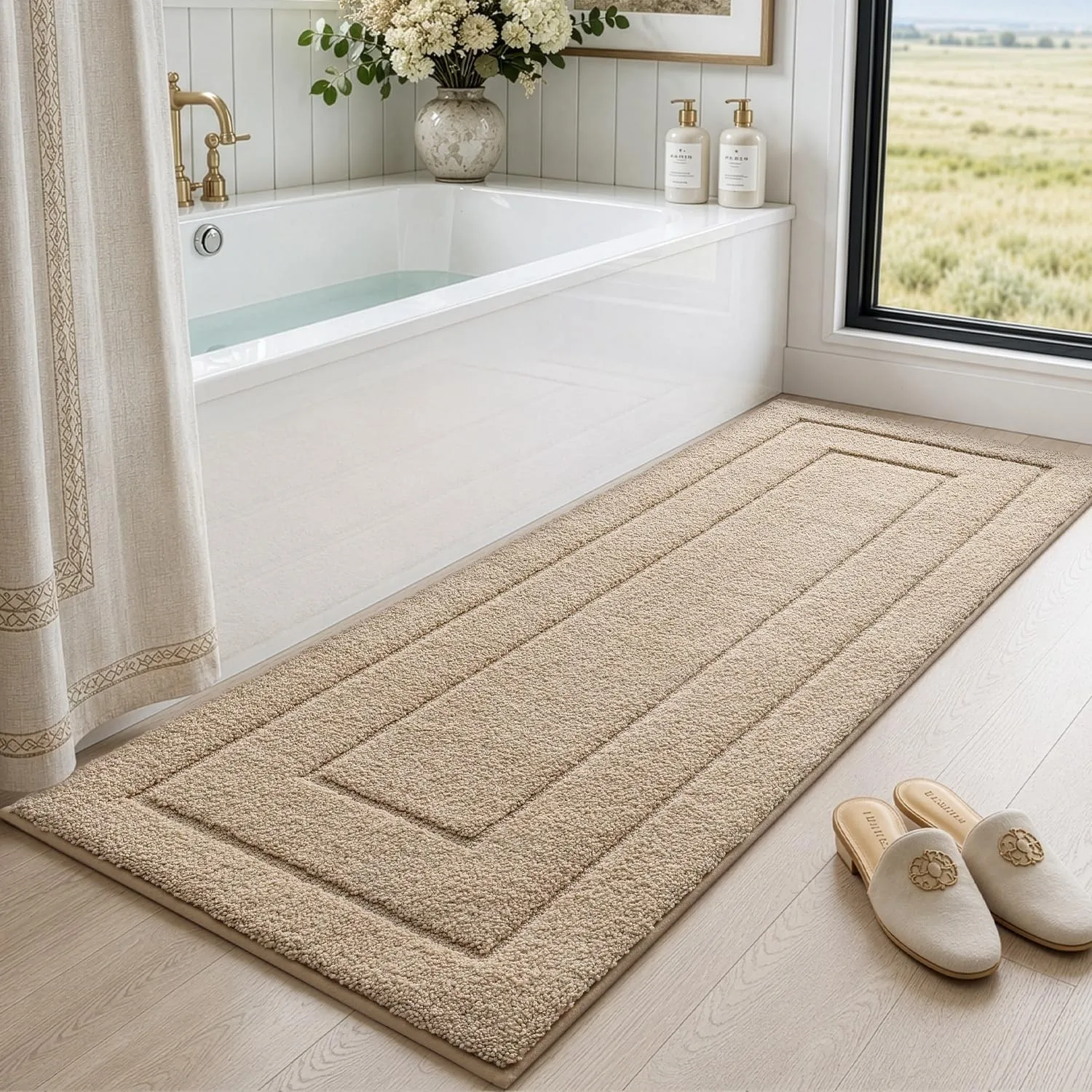 DEXI Badematte rutschfeste, weicher Mikrofaser, Beige, 60 x 150 cm