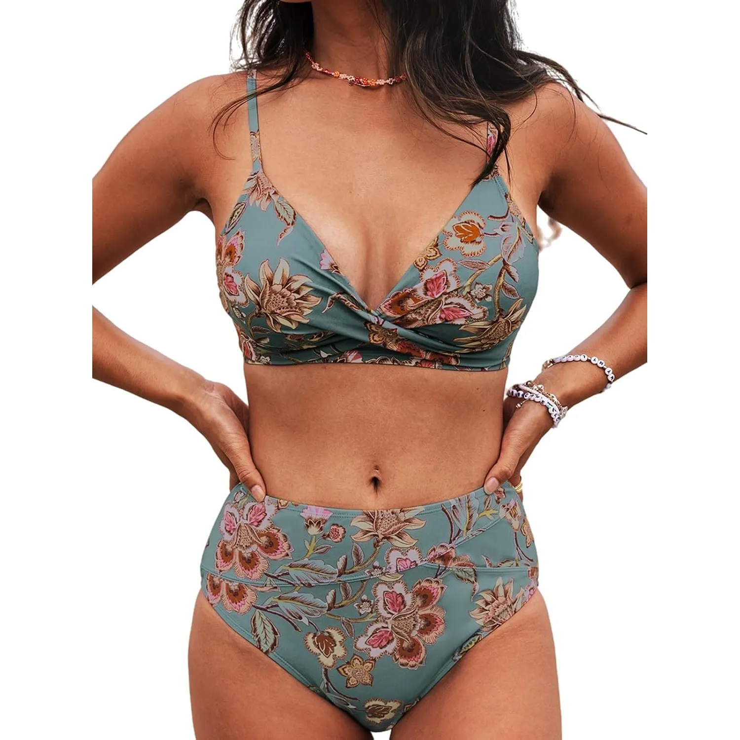 CUPSHE Damen Bikini Set Crossover Bustier High Waist Bikini Bademode Elegant Zweiteiliger Badeanzug Swimsuit | Verstell…
