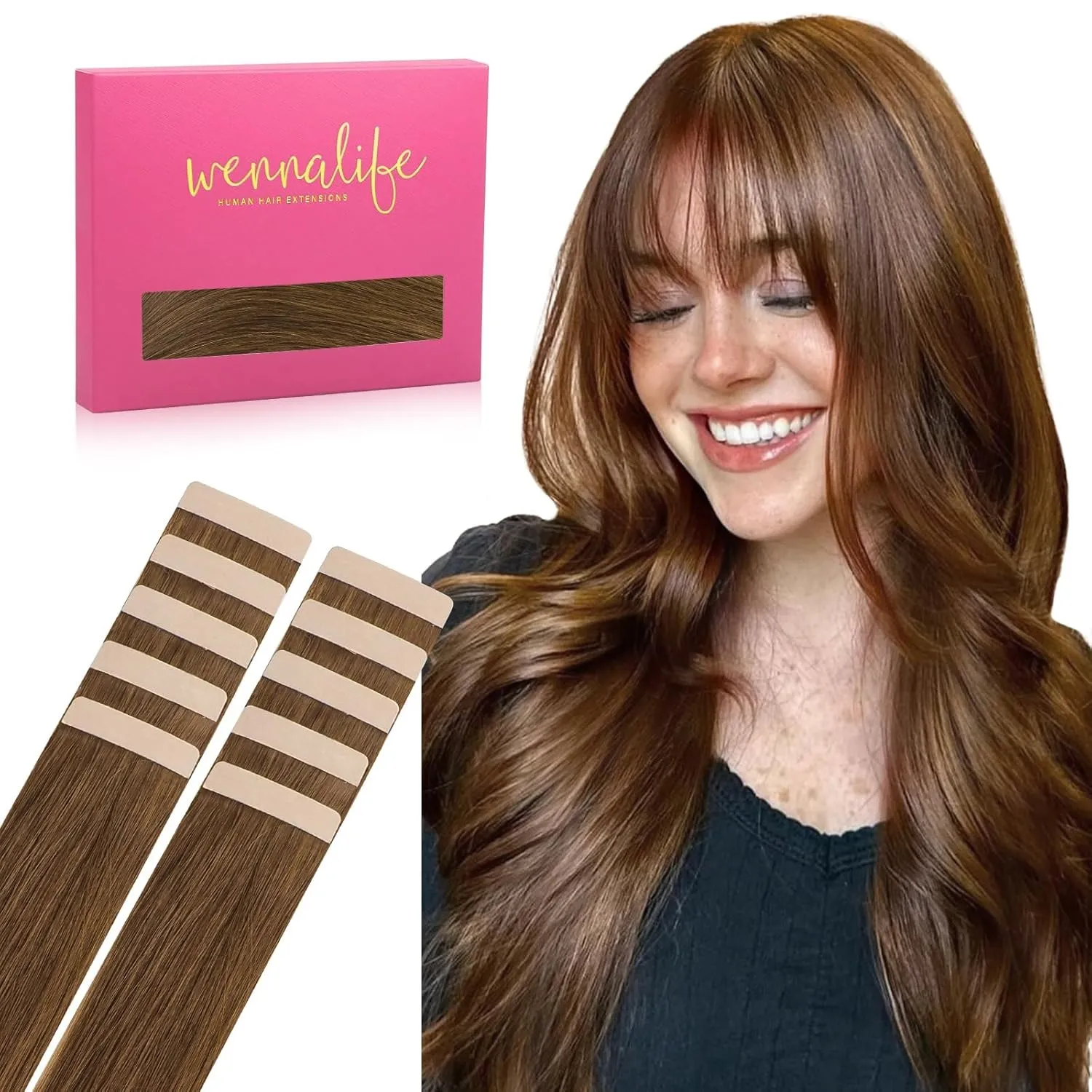 WENNALIFE Tape Extensions Echthaar, 30cm 20g 10 Stück Invisible Tape in Extensions Echthaar, Echthaar Extensions Tape, …