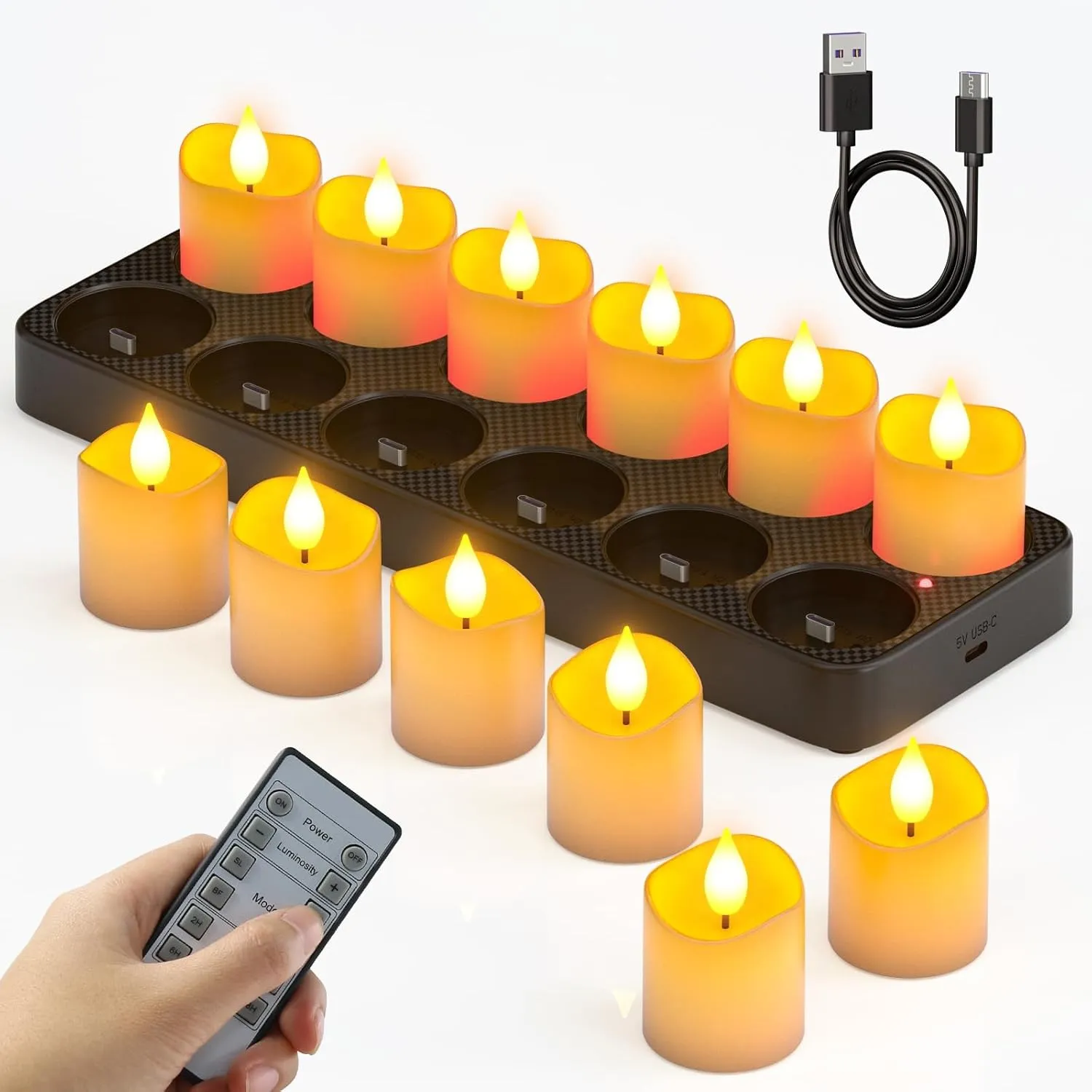 SoulBay 12er Set Aufladbare Teelichter mit Ladestation & Timerfunction