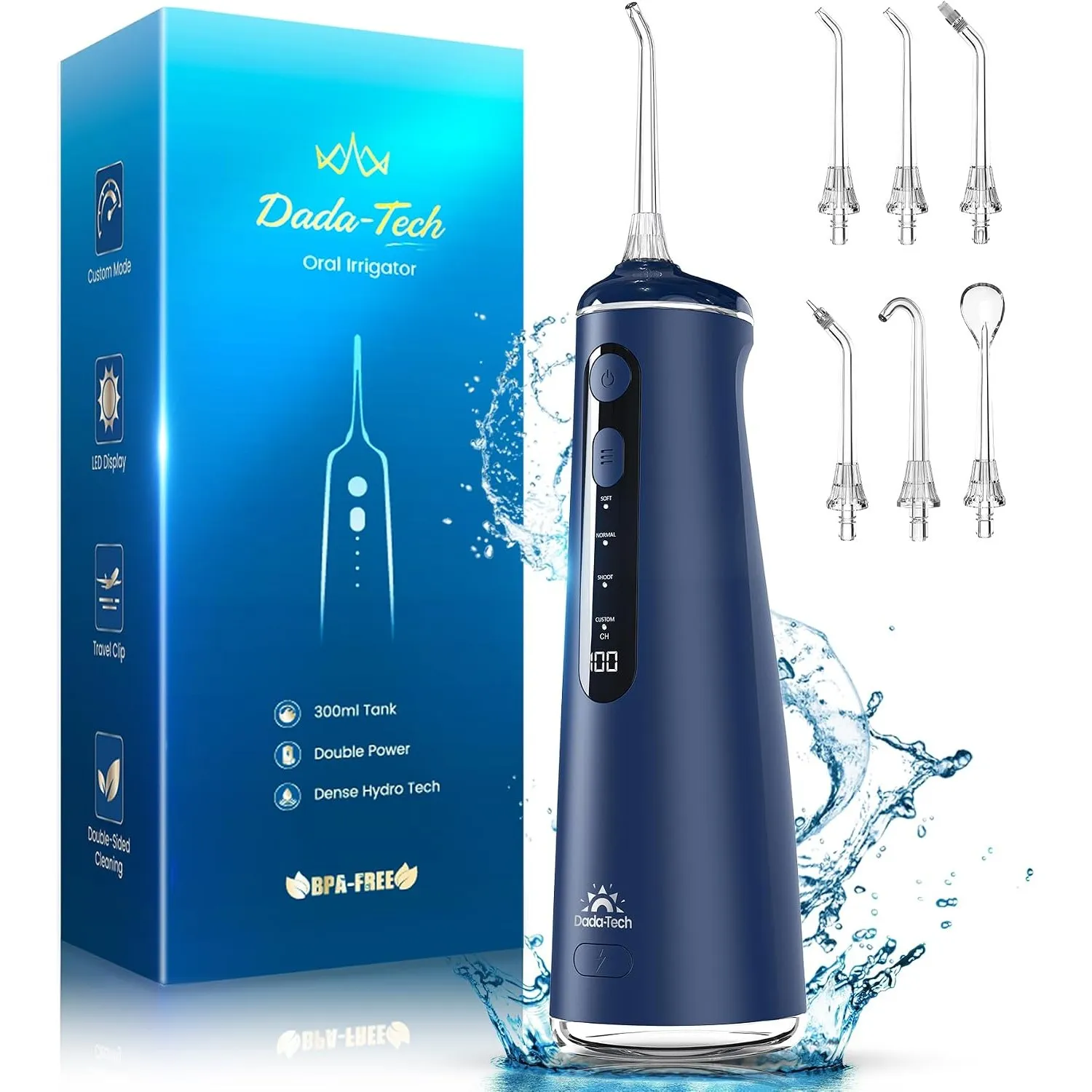 Munddusche Kabellos Testsieger 2026, Water Flosser for Teeth 4 Modi & 8 Stufen 7 Düsen 300ML Tank Munddusche für Zahnzw…