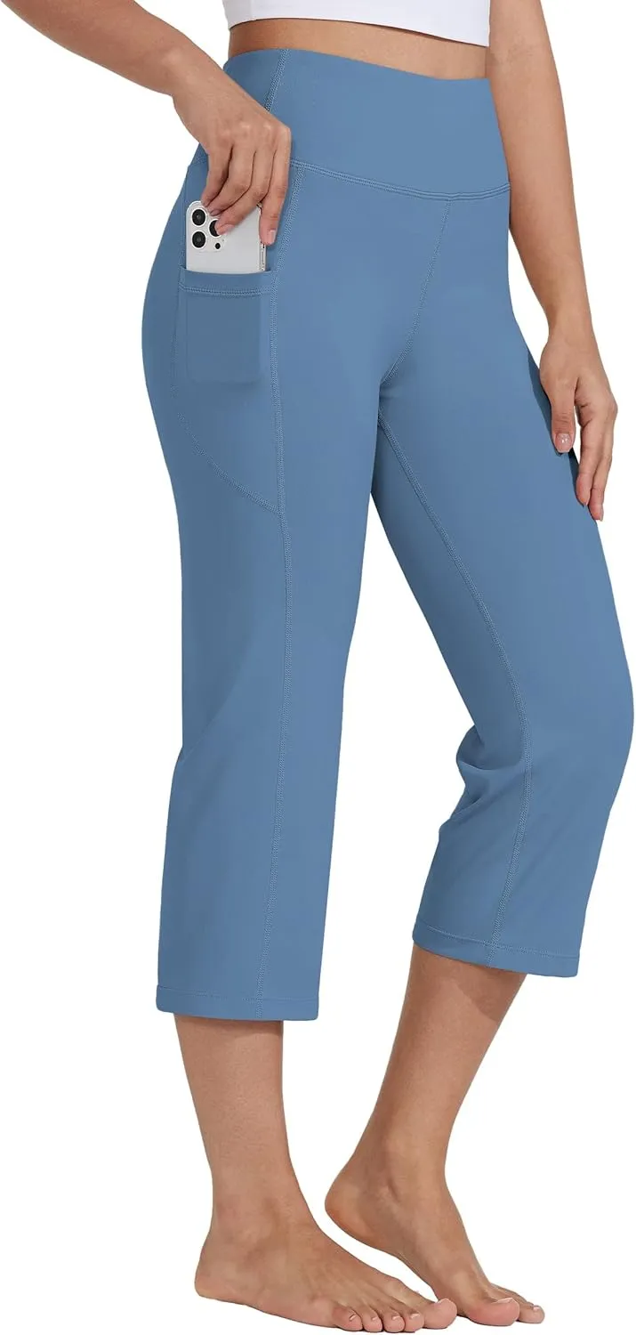 WILLIT Capri Trousers Women's Yoga Trousers Sports Trousers Capri Leggings High Waist Trousers Crop Straight Leg Summer…