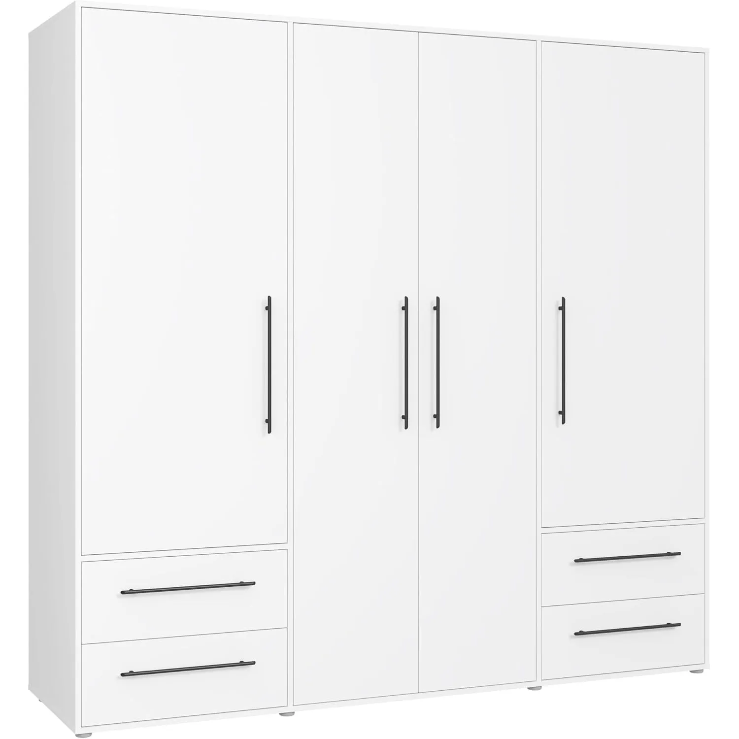 FORTE Jupiter Schrank 200 210, weißer Kleiderschrank, Drehtürenschrank, 3-türig, mit 2 Schubladen und Einlegeböden, Wei…