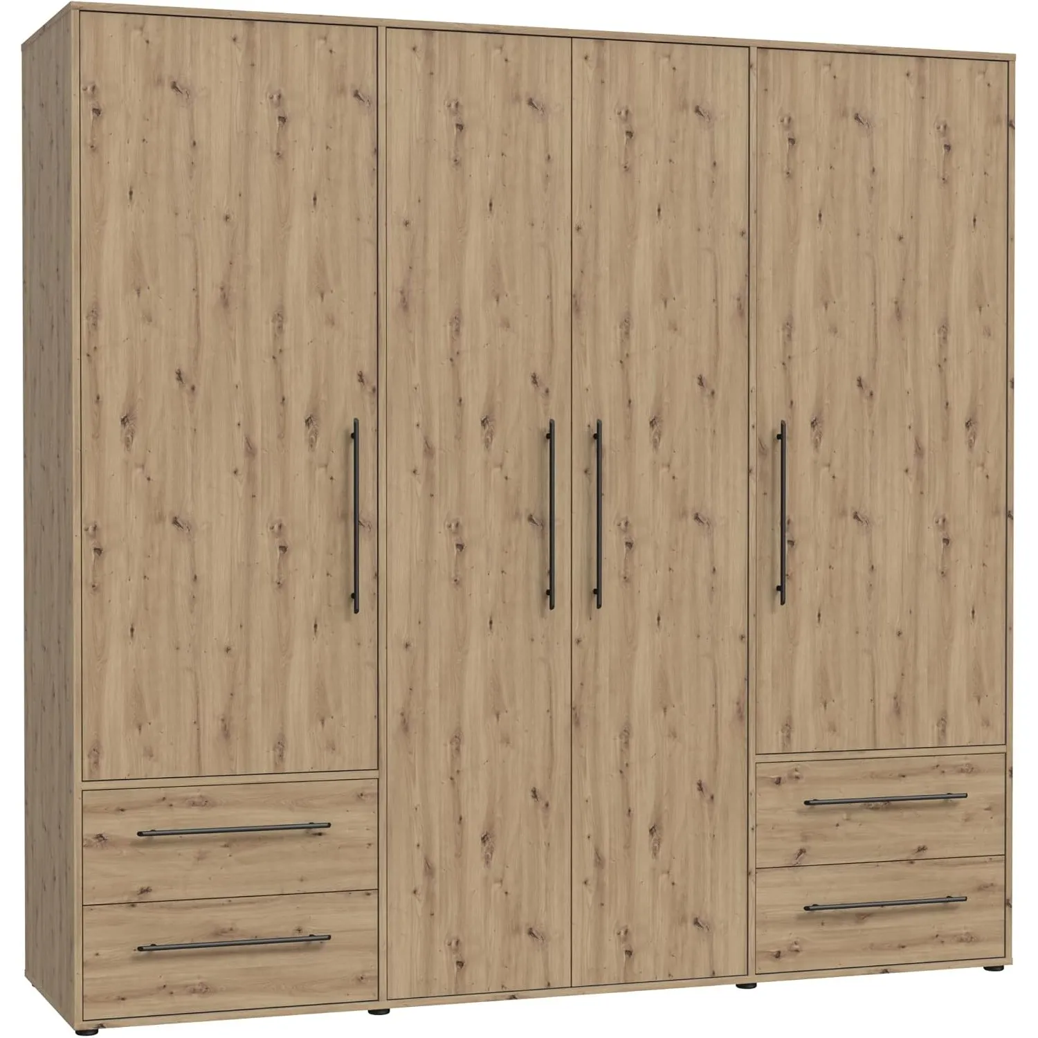 FORTE Jupiter Schrank 200 210, Kleiderschrank, Drehtürenschrank, 4-türig, mit 4 Schubladen und Einlegeböden, Holz Dekor…