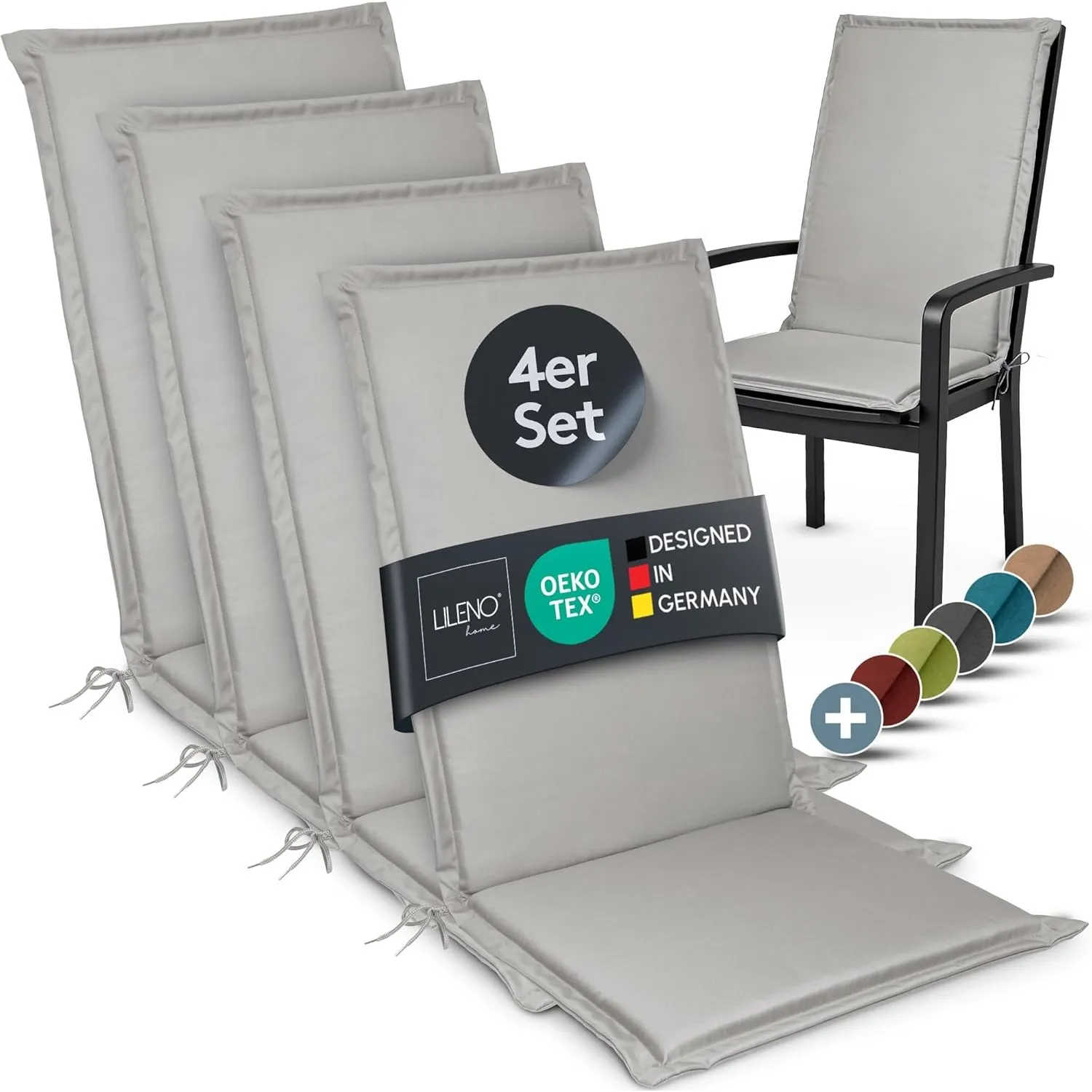 LILENO HOME Gartenstuhl Auflagen [4er Set - Hochlehner] in Grau - Bequeme Liegen als Sitzauflagen für Gartenmöbel - Stu…