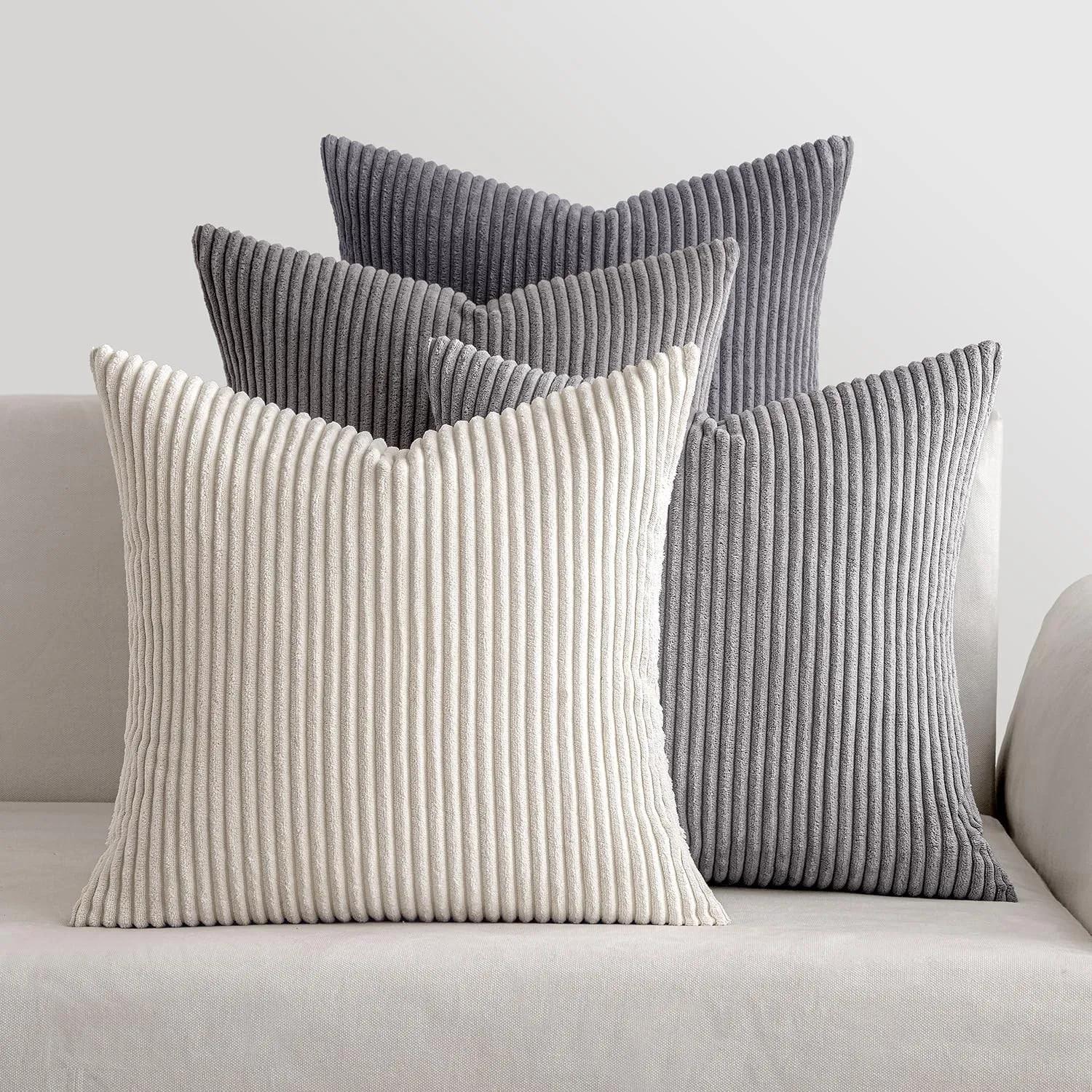 MIULEE Kissenbezug 40x40 4er Set Kordsamt Kissenhülle sofakissen Dark Grey