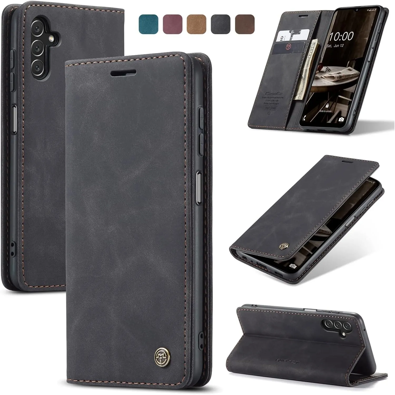 Handyhülle für Samsung Galaxy A14 4G/5G Hülle, Premium Lederhülle Weiches Vintage-Nubukleder Faltbare Ständer Klapphüll…