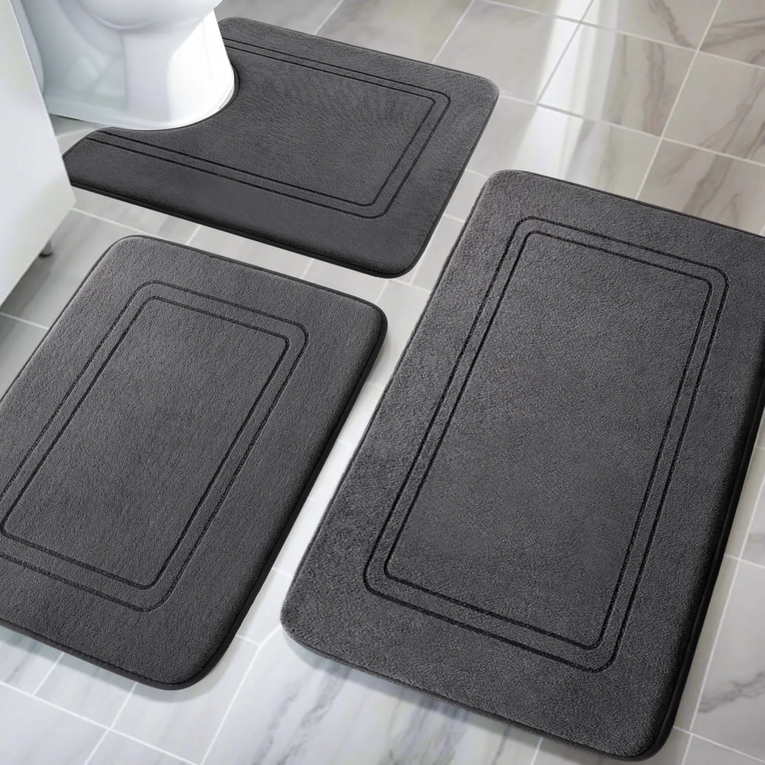 chakme Badezimmerteppich Set 3 Teilig, Weiche Memory-Schaum Badematte und U Förmige wc Vorleger, Badteppich rutschfest …