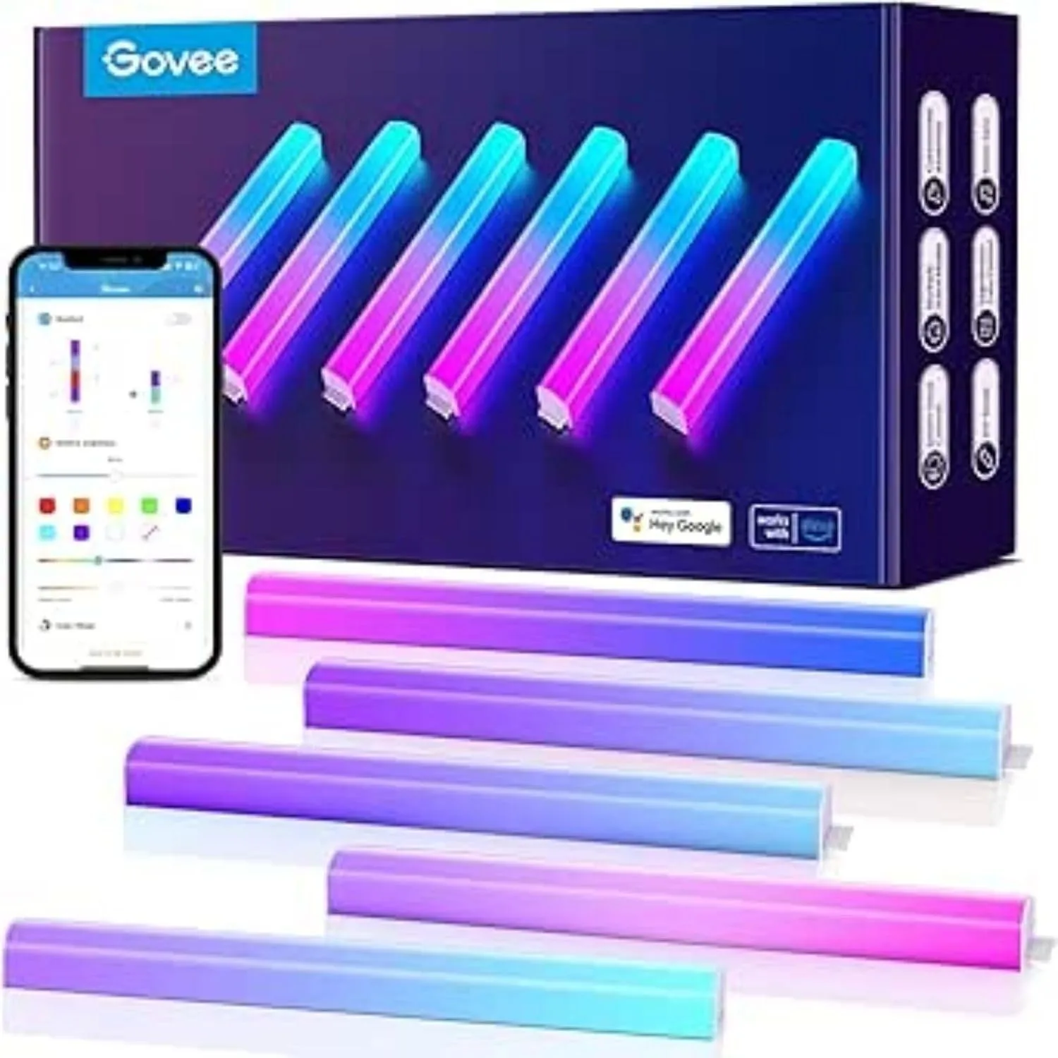 Govee LED Glide Wandleuchten RGBIC, Lampe für Gaming und Streaming, 6 Stück