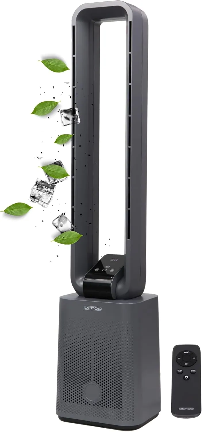 Echos Tower Fan Very Quiet Fan Quiet DC Motor Remote Control Oscillating LED Display 3 Modes 12 Levels Tower Fan Column…