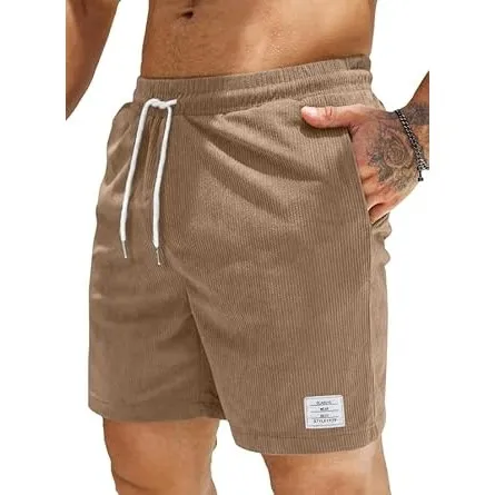 JMIERR Corduroy Shorts Herren Sommer Freizeit Leinen Stretch Baumwolle Elastische Taille mit Taschen