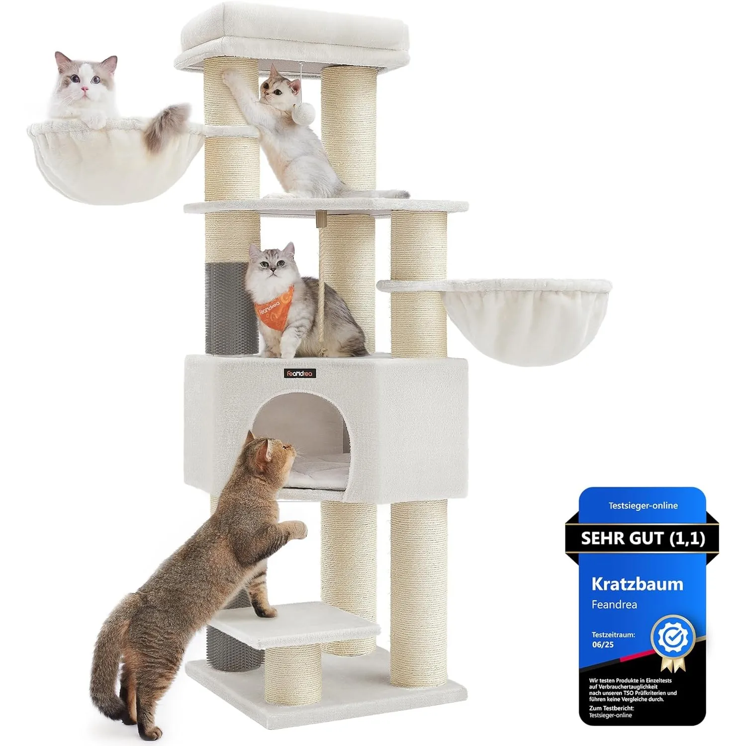 Feandrea Kratzbaum, mit warmen Decken, für große Katze, Katzenbaum, 2 Katzenbürsten, 11,1 cm d Dicke Stämme, große Plat…