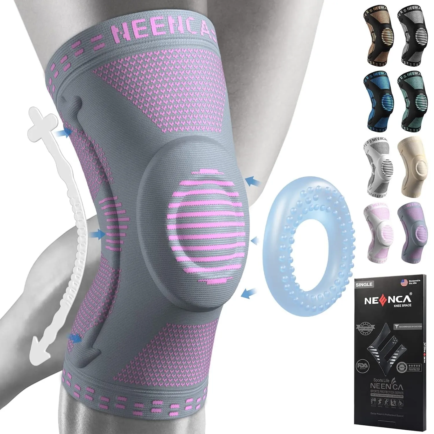 NEENCA Kniestütze, Komprimierte Kniebandage mit Patella Gel Pads & Feder Seitenstabilisatoren, Medizinischer Knieschütz…