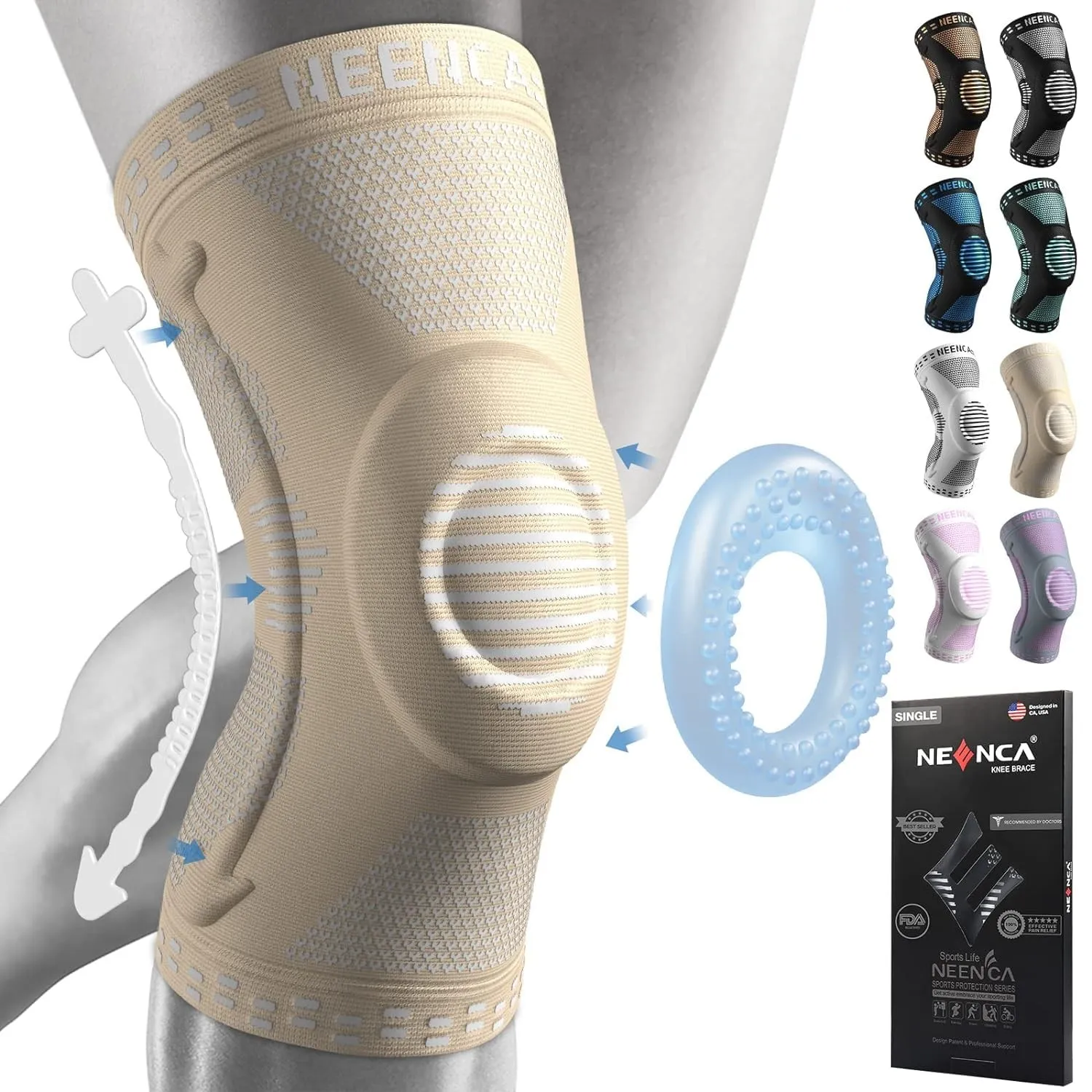 NEENCA Kniestütze, Komprimierte Kniebandage mit Patella Gel Pads & Feder Seitenstabilisatoren, Medizinischer Knieschütz…