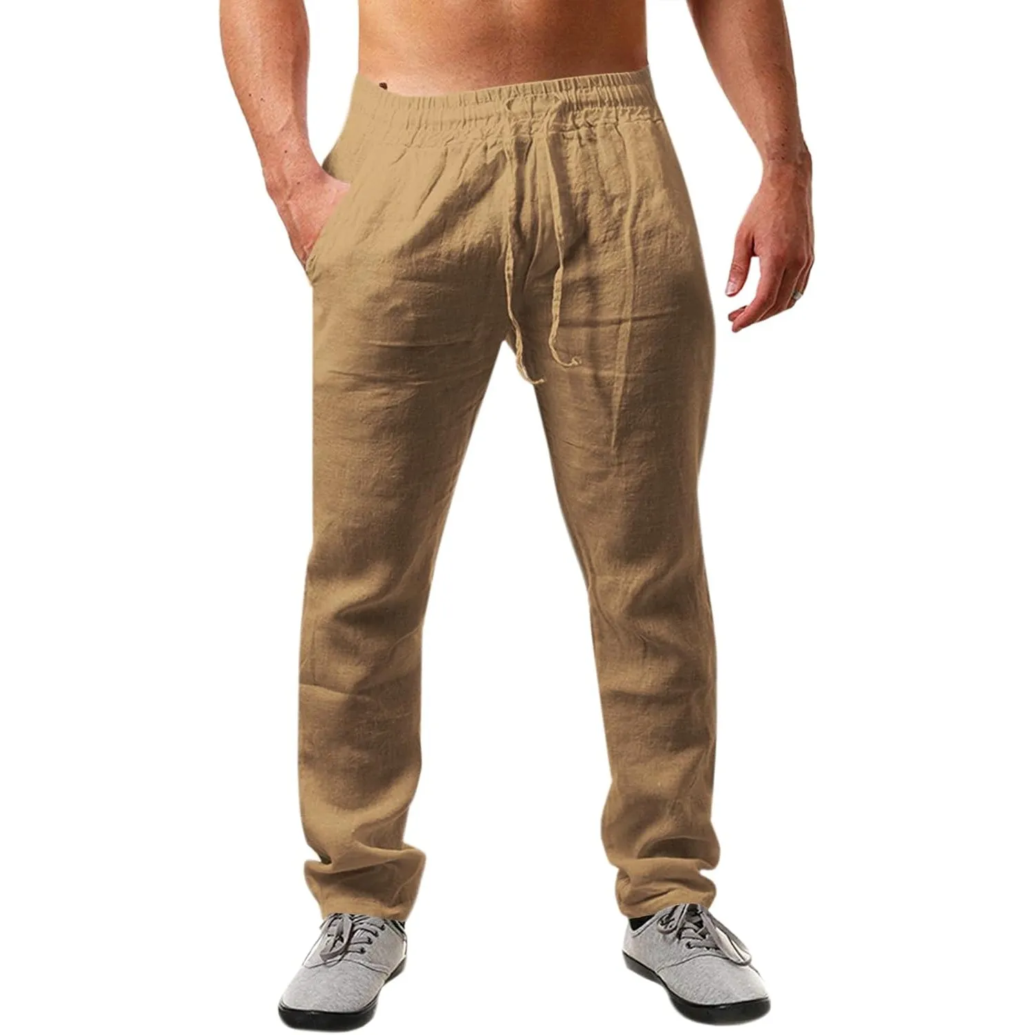 Runcati Herren Leinenhose Einfarbiges Lang Leicht Sommerhose Loose Fit Freizeithose mit Kordelzug für Urlaub Strand All…