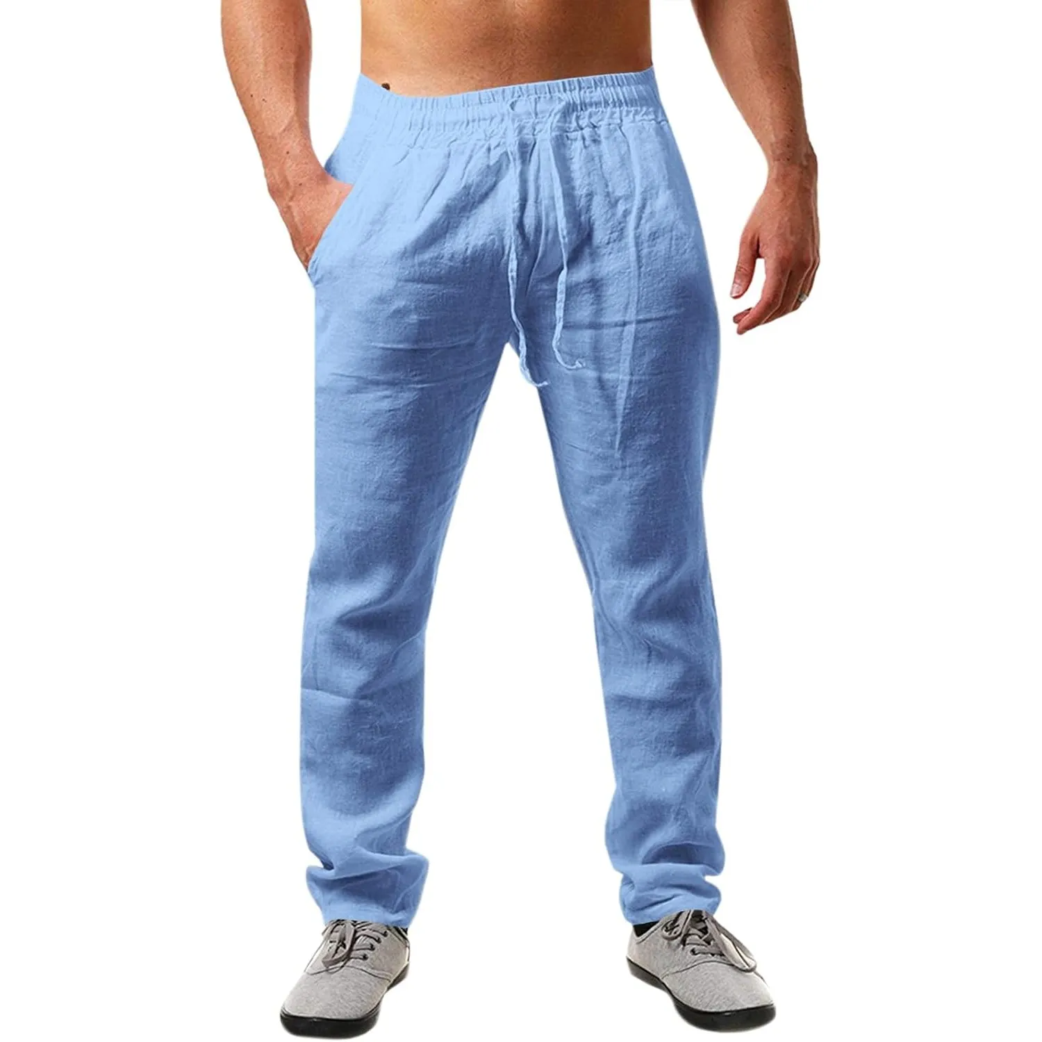 Runcati Herren Leinenhose Einfarbiges Lang Leicht Sommerhose Loose Fit Freizeithose mit Kordelzug für Urlaub Strand All…