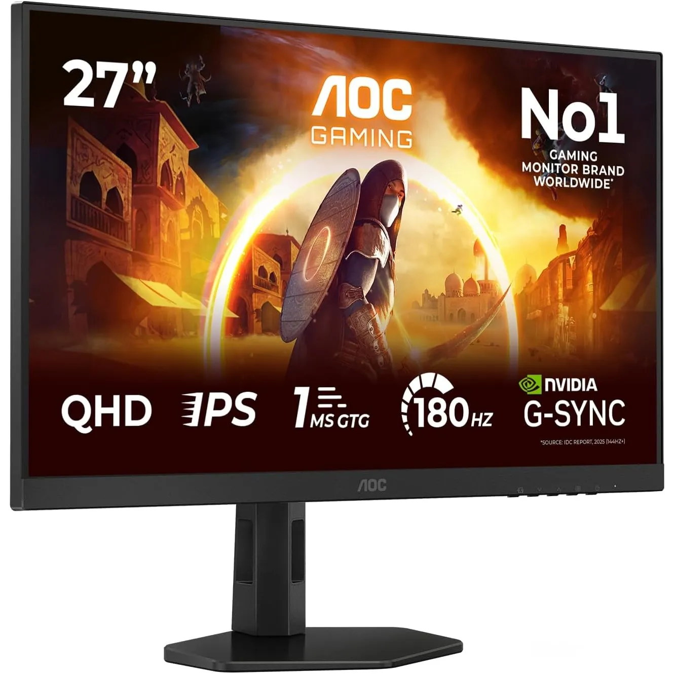 AOC Q27G4XD 27 Zoll WQHD Gaming Monitor, 180Hz, Fast IPS Panel, 1ms GtG, HDR400, G-Sync Compatible, Höhenverstellung,(2…
