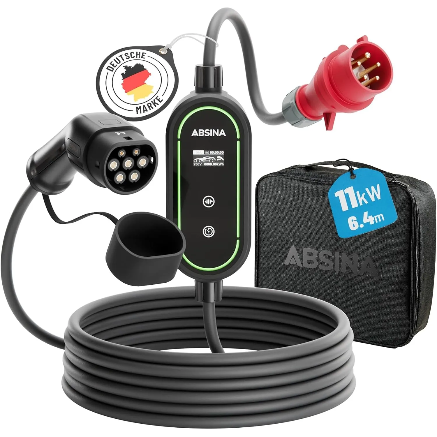 ABSINA Mobile Wallbox 11kW mit Einstellbarer Ladeleistung Typ 2