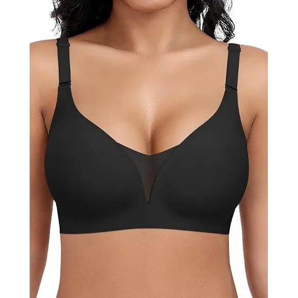 Jiuday BH Damen ohne Bügel Große Brüste Starker Halt Soft Jelly Bra Bügelloser Push Up Seitenträger BH Nahtloser Bequem…