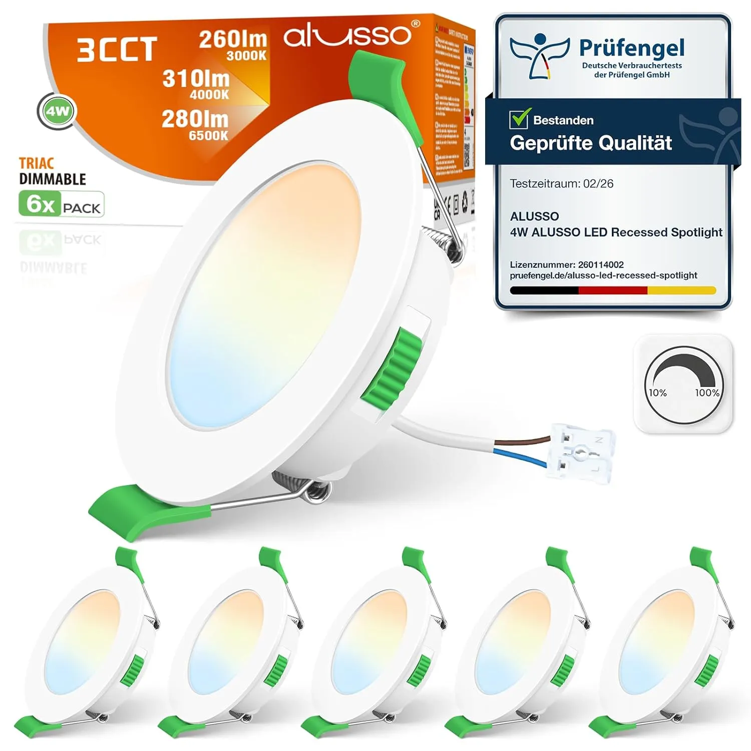 ALUSSO LED Recessed Spotlights, 230 V, 68 mm, Dimmable, 4 W, Ultra-Flat, 310 Lm, IP44, Warm White 3,000 K, Neutral Whit…
