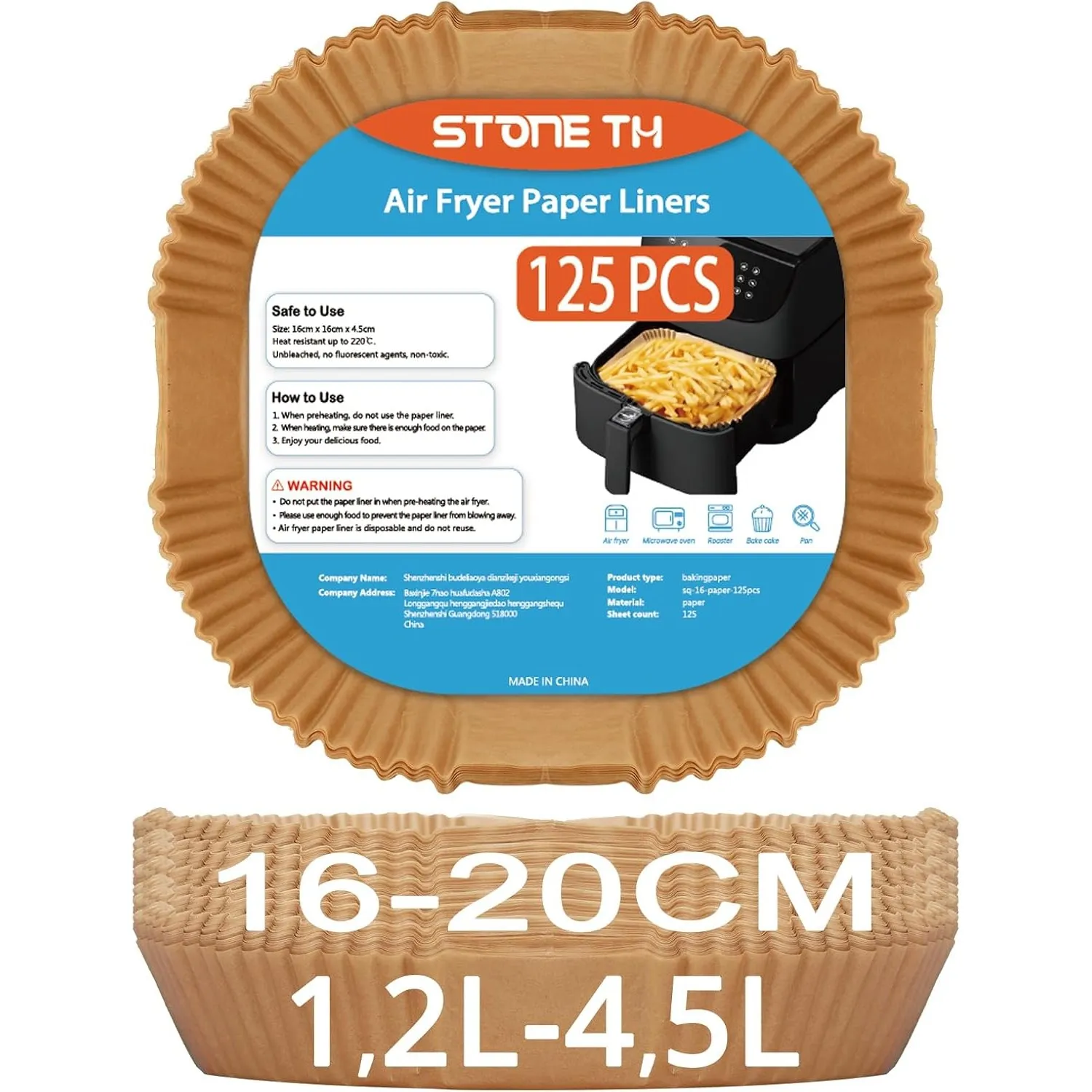 125 Stück Backpapier für Heißluftfritteuse 1,2L-4,5L, Stone TH 16-20cm Airfryer Backpapier Pergamentpapier Liner Kompat…