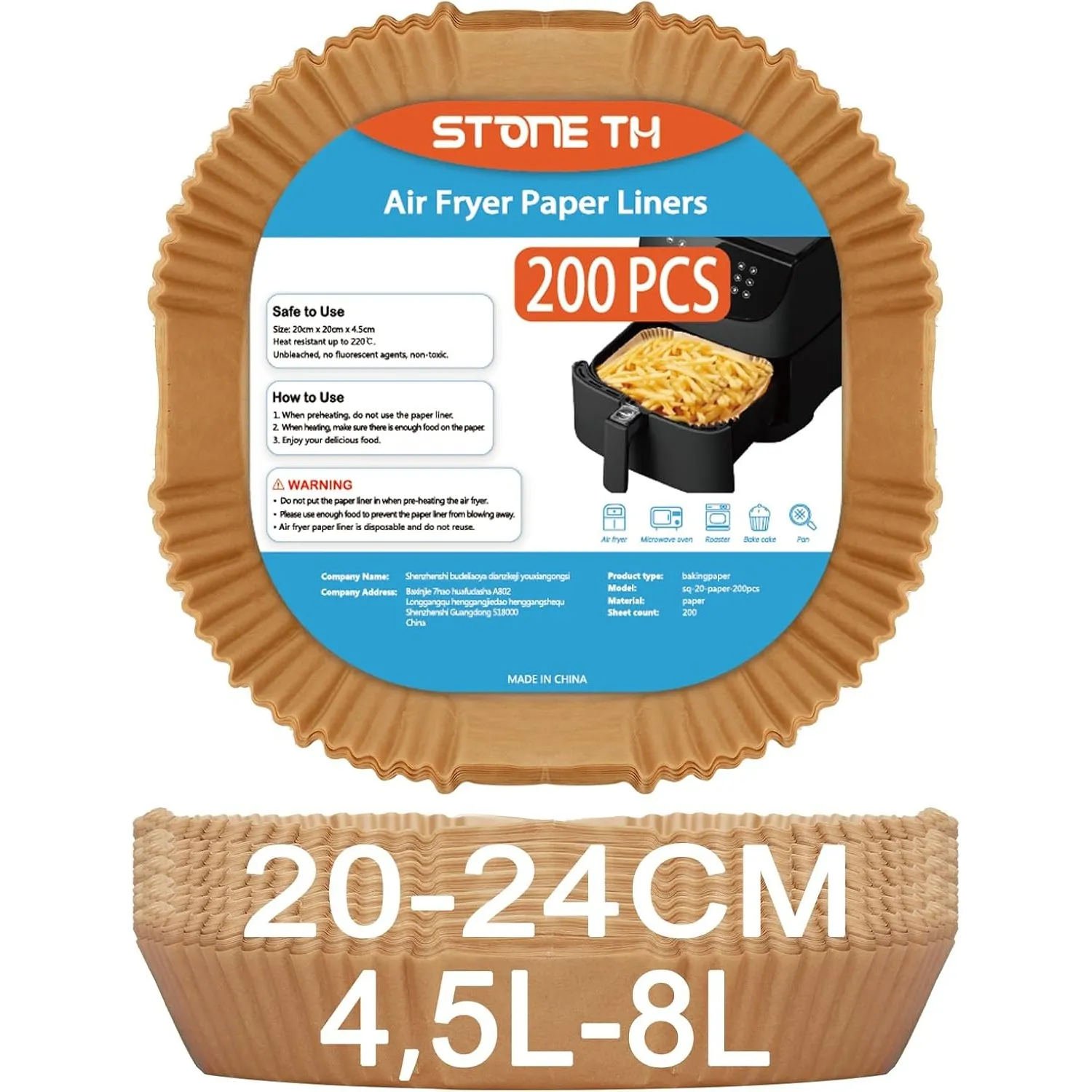 200 Stück Backpapier für Heißluftfritteuse 4,5L-8L, Stone TH 20-24cm Airfryer Backpapier Pergamentpapier Liner Kompatib…