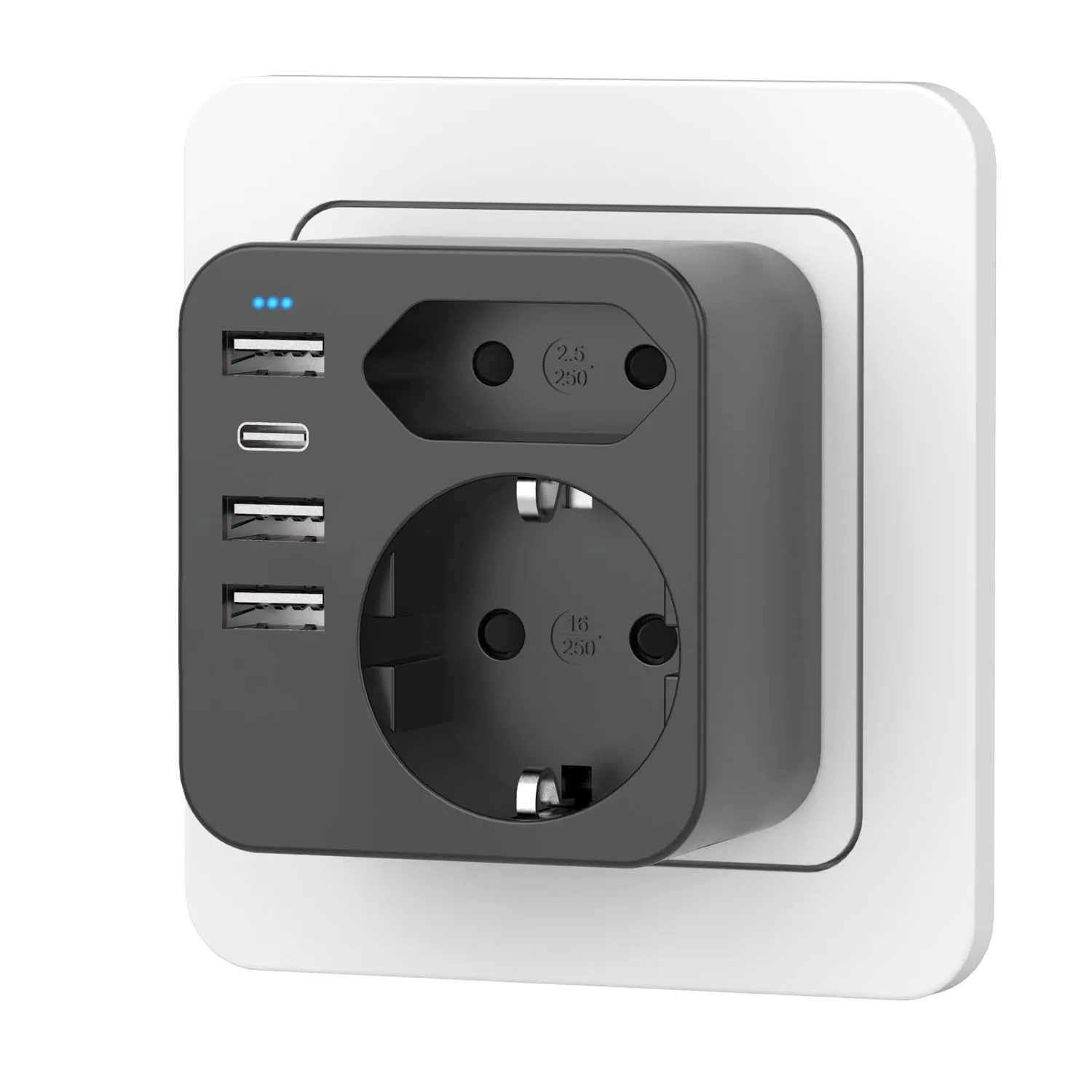 Mehrfachsteckdose mit 4 USB Ports, Mehrfachstecker für Steckdose mit 2 Fach Stecker, Steckdosenadapter mit USB C Port, …