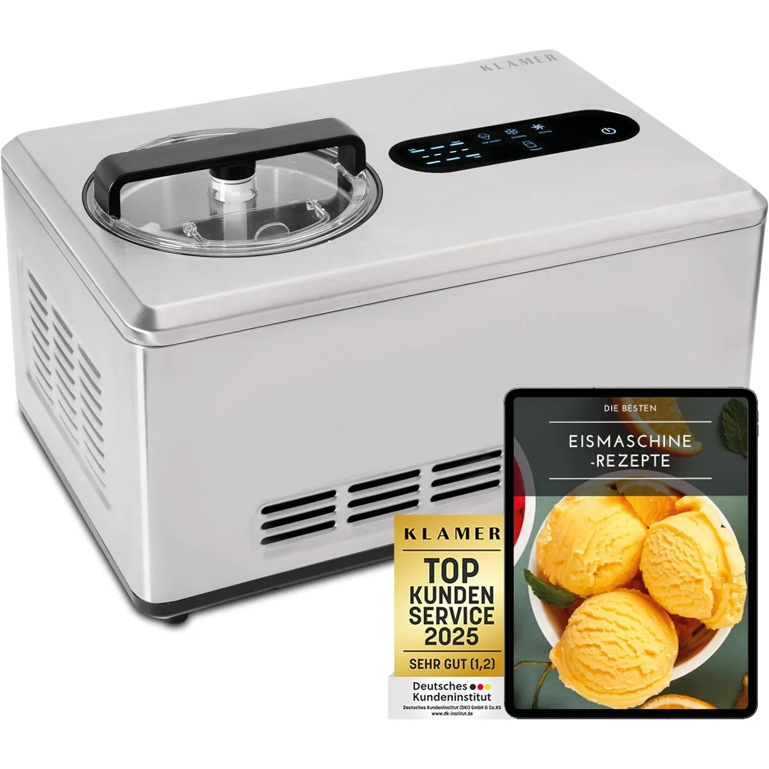 KLAMER 2-in-1 Profi Eismaschine & Joghurtbereiter 2 L, 220 W Eiscreme