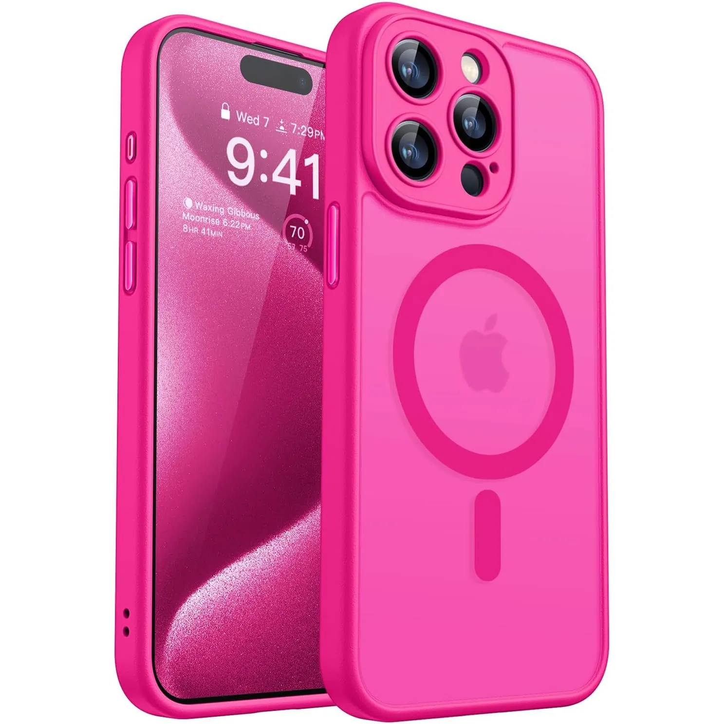 CANSHN für iPhone 15 Pro Max Hülle mit Kameraschutz, Leuchtend Rosa