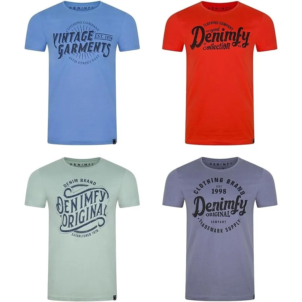 DENIMFY Tshirt Herren Baumwolle Regular Fit DFNuri 4er Pack Set Rundhals Kurzarm Sommer Tee Shirt Logoprint Schwarz Wei…