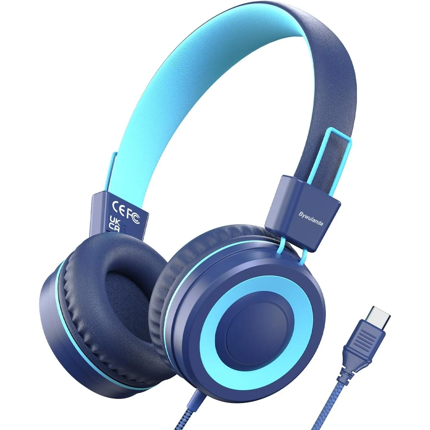 Bywulanda Upgrade USB Typ C Kinder Kopfhörer für die Schule, 94 dB sichere Lautstärke begrenzt, HD-Stereo-Sound, Faltba…