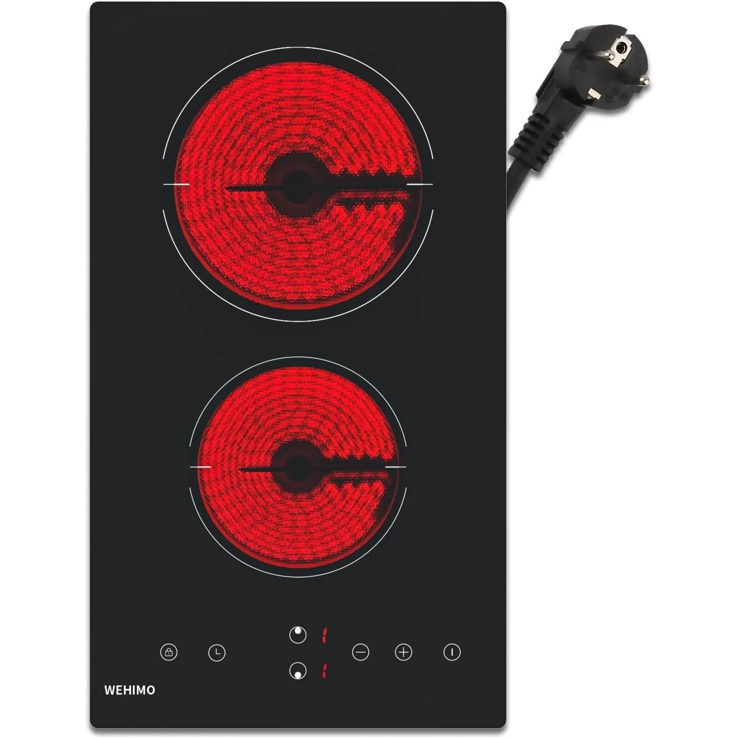 WEHIMO Glaskeramikkochfeld 2 platten, Domino Glaskeramikkochfeld, 29.5cm, 3000W, 2 Kochzonen (1800W+1200W), 9 Heizstufe…