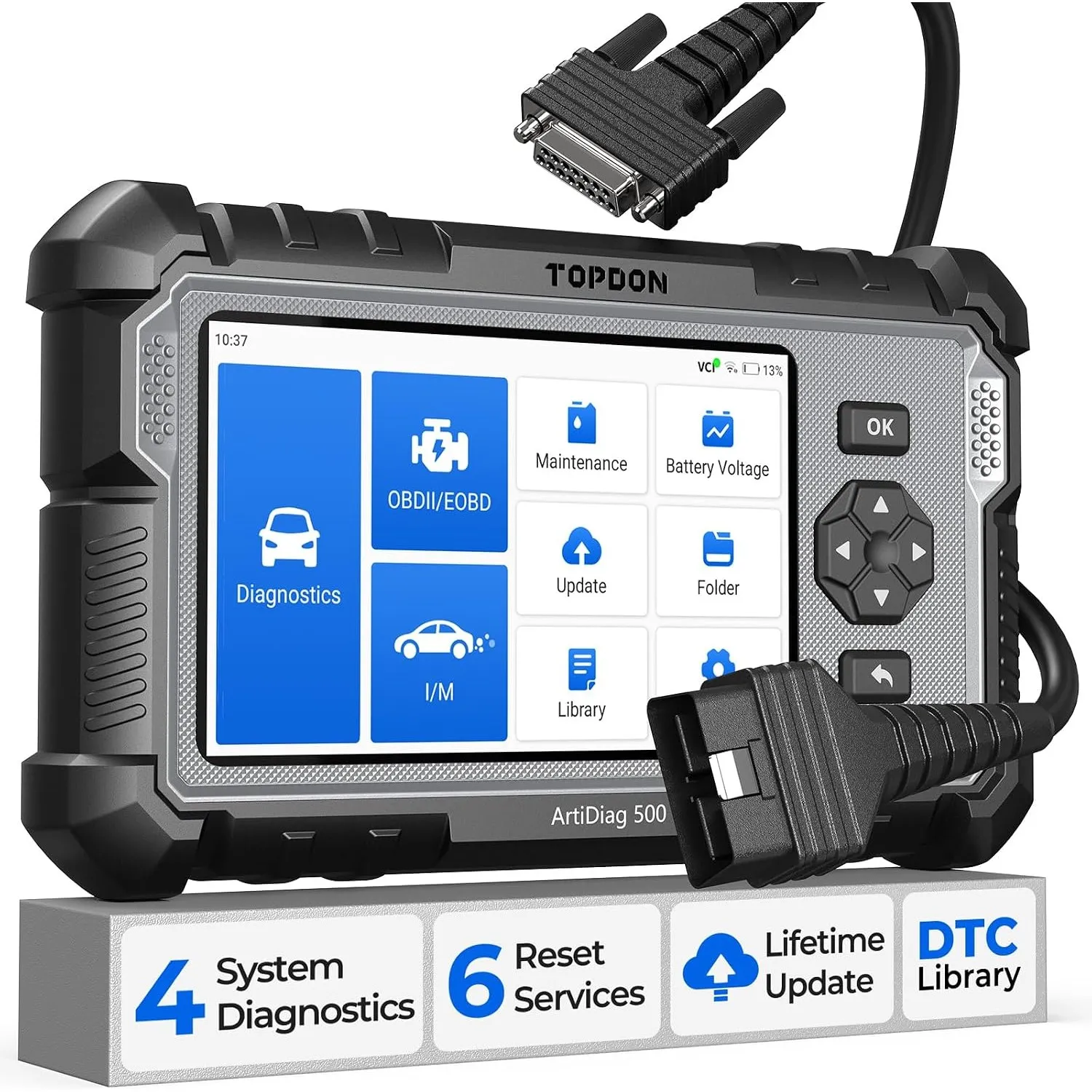 TOPDON OBD2 diagnosegerät Auto AD500, 4 Systemdiagnosen für ABS SRS Motor und Getriebe, 6 Servicefunktionen für Öl, BMS…