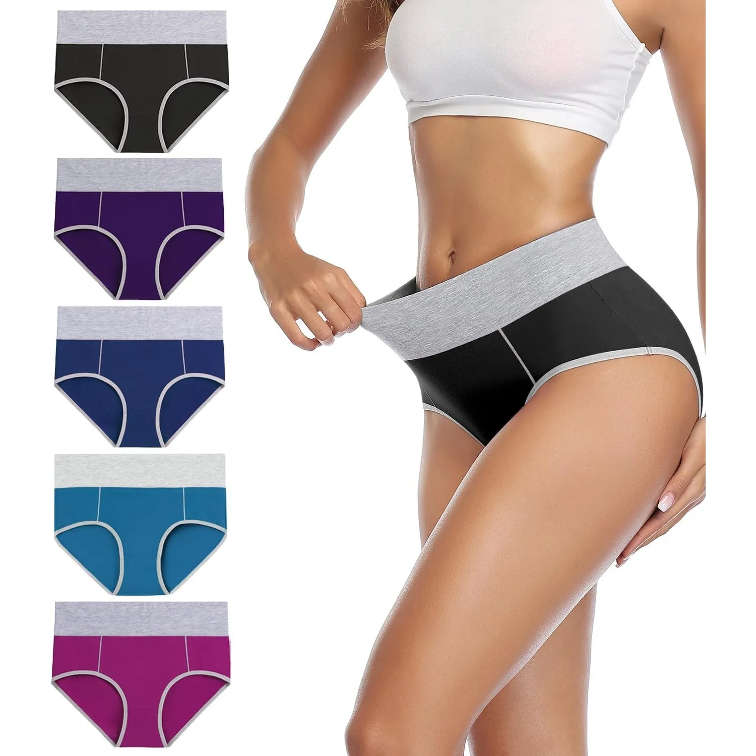 wirarpa Unterhosen Damen Baumwolle Unterwäsche Frauen Taillenslip Hohe Taille Slip 5er Pack