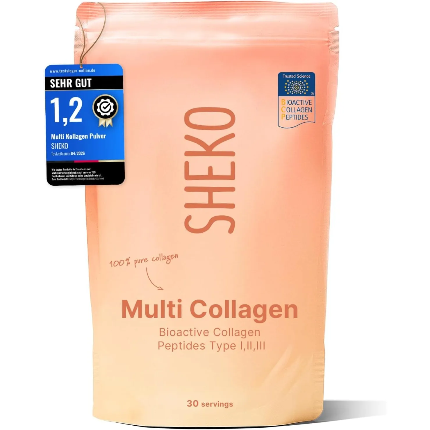 SHEKO Kollagen Pulver 450g – Collagen Hydrolysat Peptide Typ 1, 2, 3