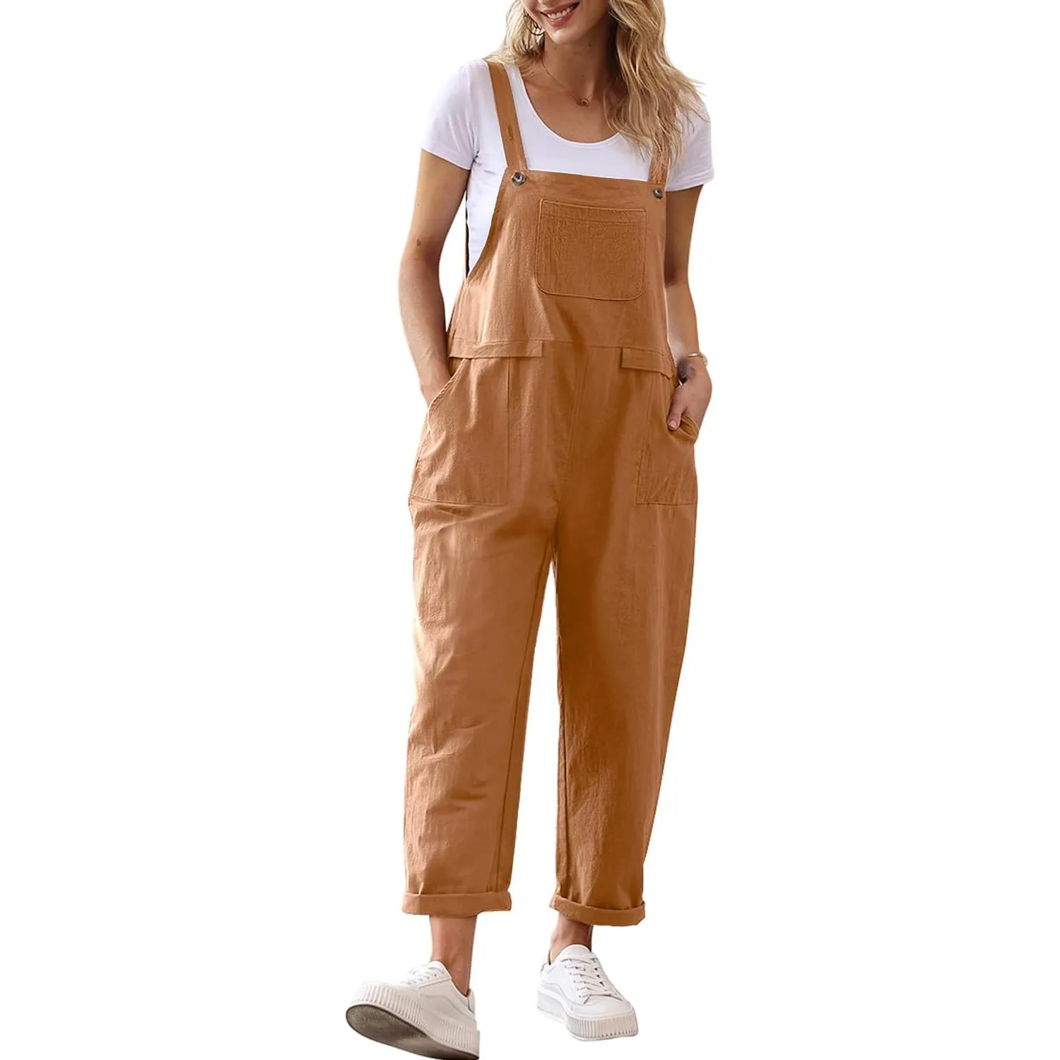 YESNO Damen Latzhose Sommer Oversize Trägerhose Beiläufig Loose Bib Pants Overall Baggy Jumpsuit Strampler Sommerhose m…