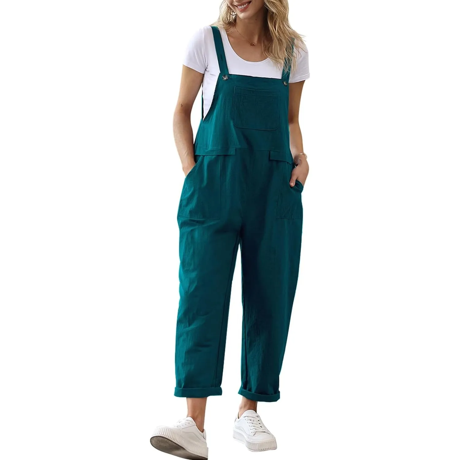 YESNO Damen Latzhose Sommer Oversize Trägerhose Beiläufig Loose Bib Pants Overall Baggy Jumpsuit Strampler Sommerhose m…