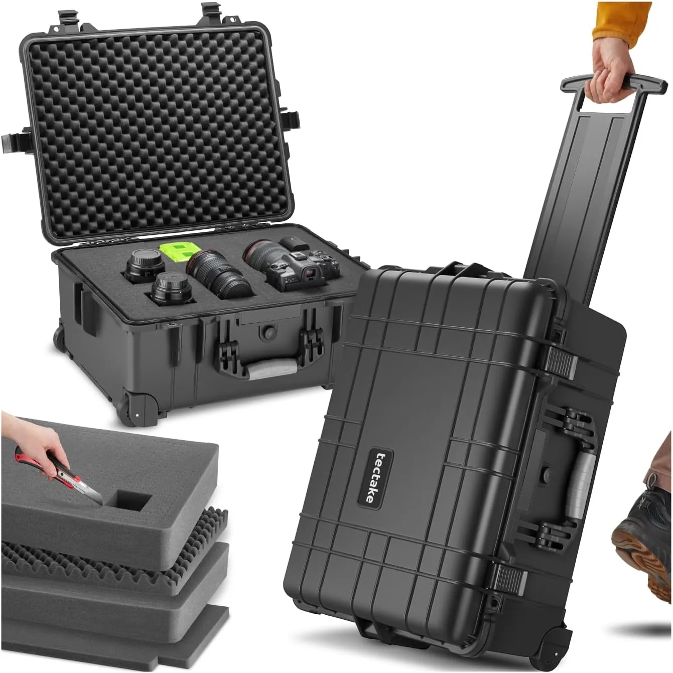tectake® Kamerakoffer leer mit Schaumstoff, Universalkoffer mit Rollen, wasserdichter Koffer, Trolley, Outdoor geeignet…