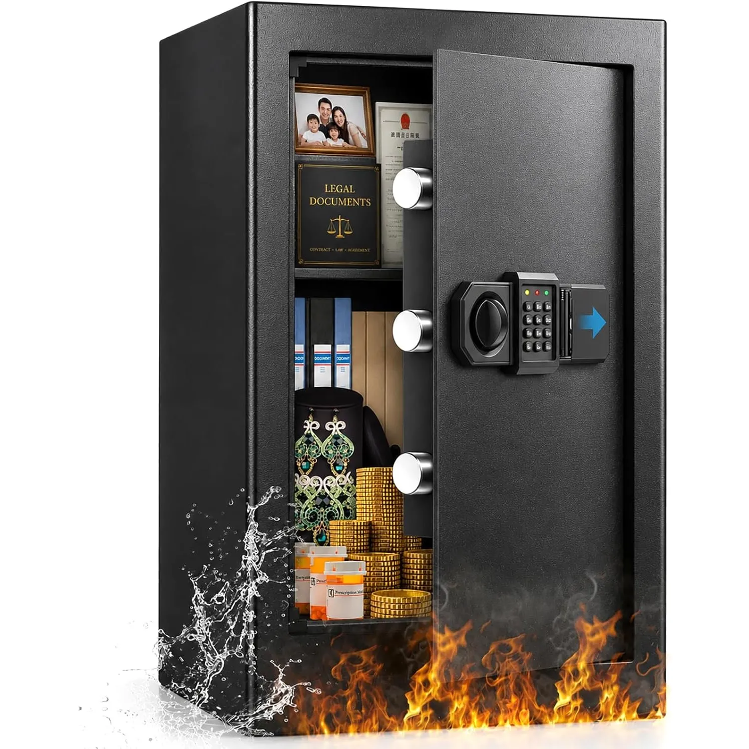 70L Großer Safe Tresor für Zuhause, Digitale Tresore mit Schlüssel, Abnehmbares Regal und Stummschaltfunktion, Anti-the…