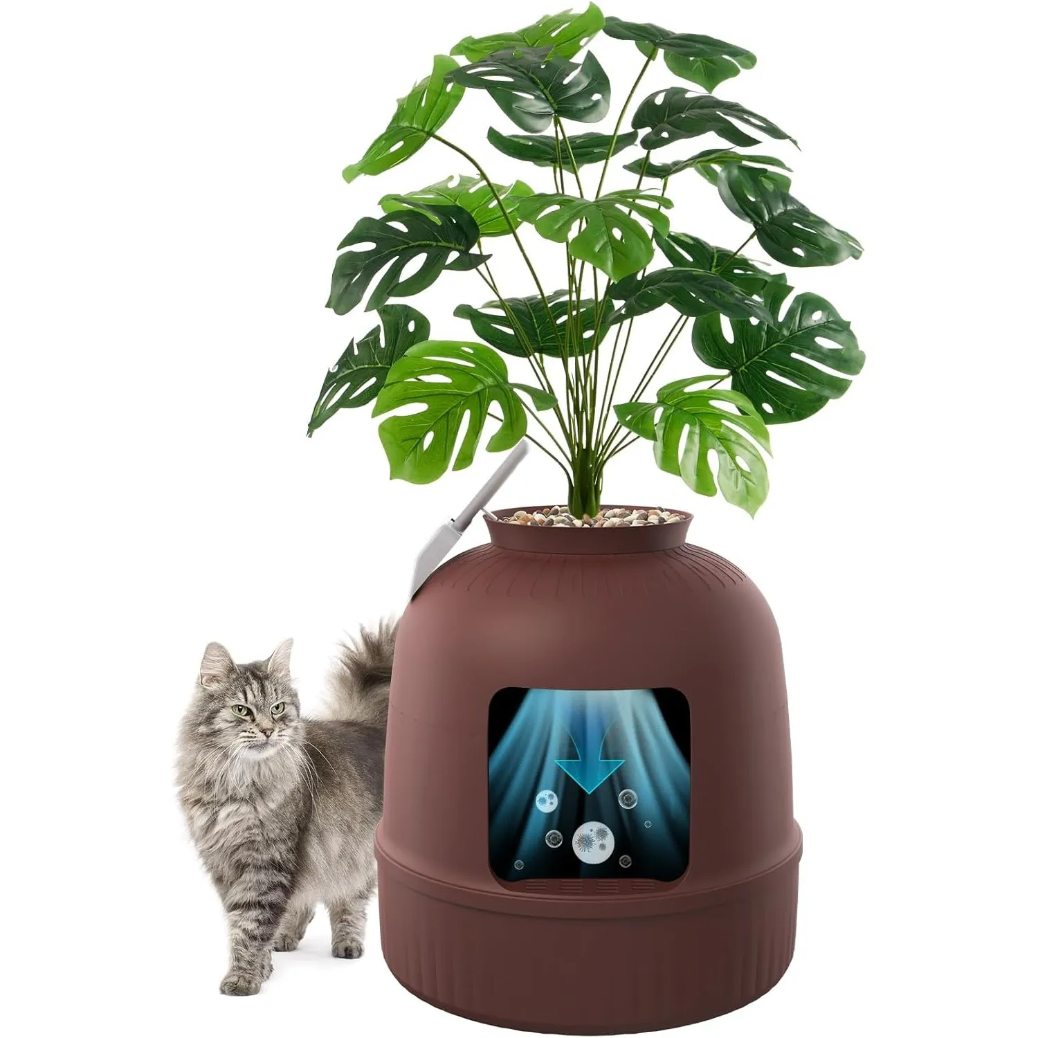 Lifewit Katzenklo Blumentopf mit Pflanze & Schaufel, Katzentoilette Braun