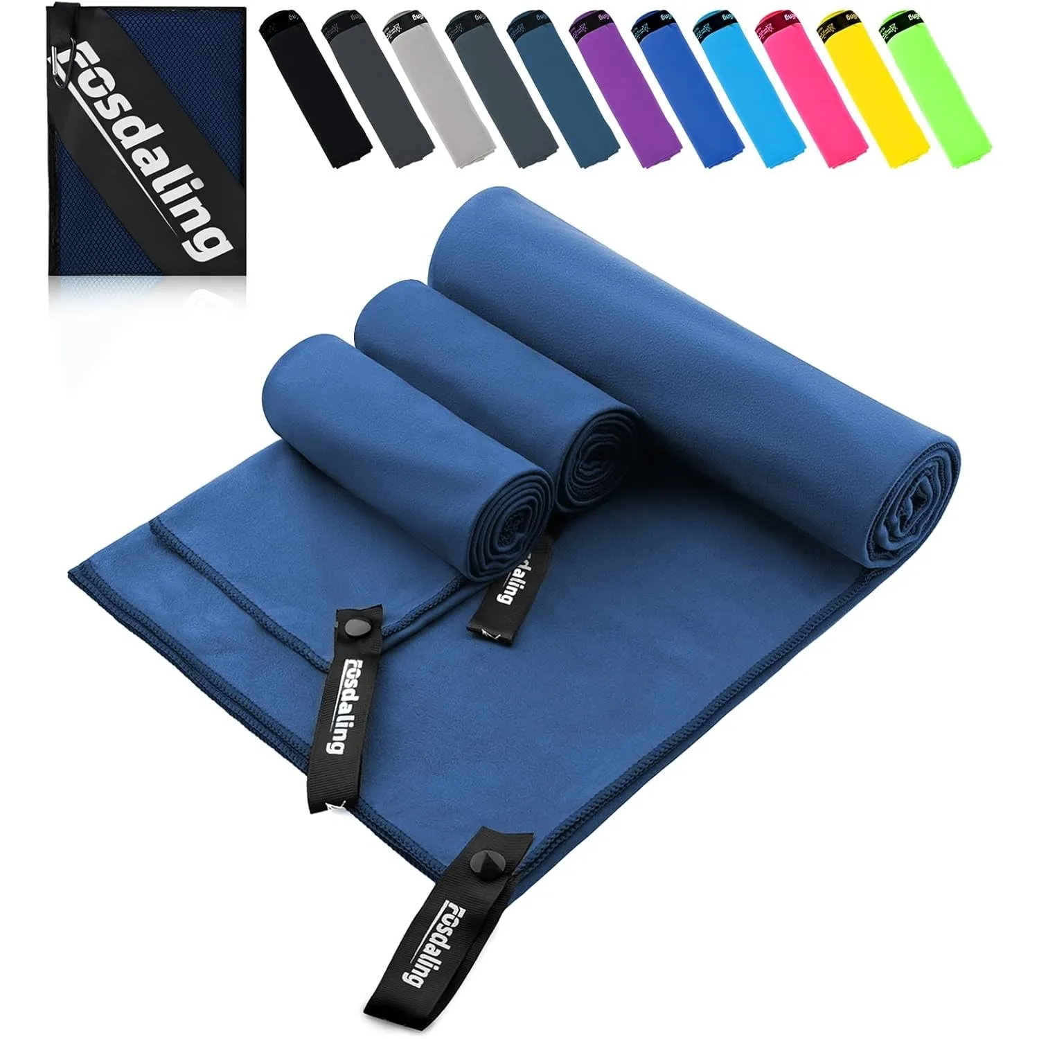 Fosdaling Mikrofaser Handtuch 3er Set（Groß 160×80cm und 2 Klein 80×40cm）, Schnelltrocknend Microfaser Fitness & Sport H…