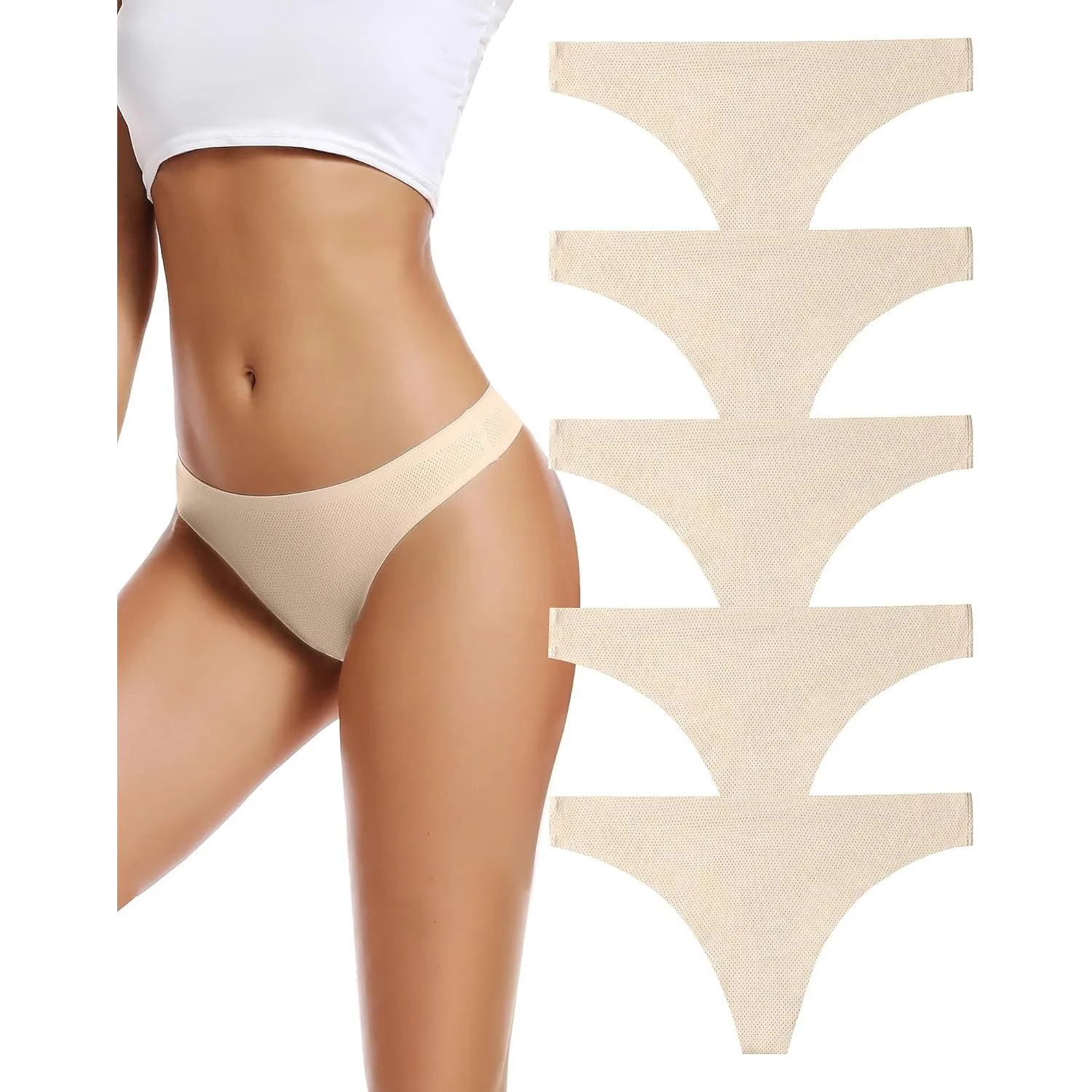 VOENXE String Tanga Damen Nahtlos,Seamless Slip Sport UnterwäSche Frauen Mehrpack,Ohne Naht Unterhosen Atmungsaktiv,Sea…