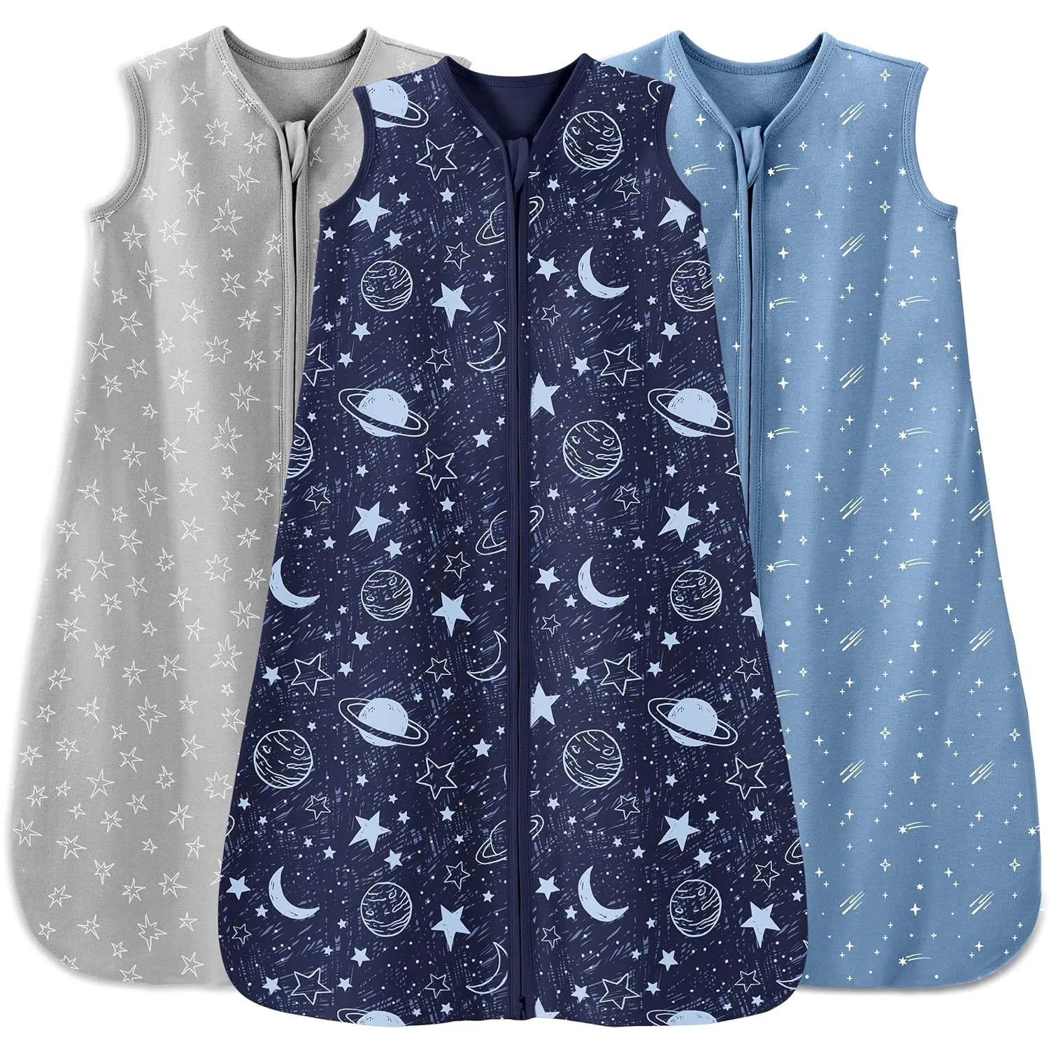 Unnivoll Pack of 3 Baby Sleeping Bags, Summer, 0.5 Tog, 100% Cotton, 6-12 Months, 78 cm, for Boys, Girls, Newborn, Grey…