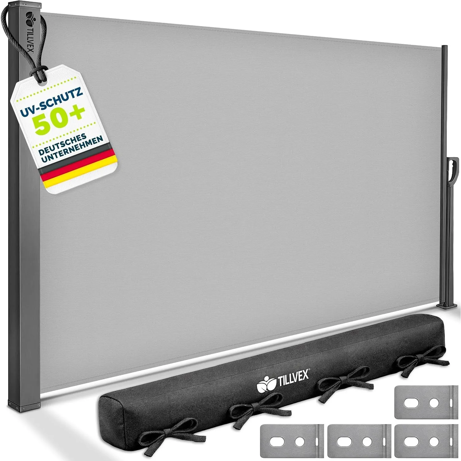 tillvex® Seitenmarkise 160 x 300 cm ausziehbar & Blickdicht mit Regencover